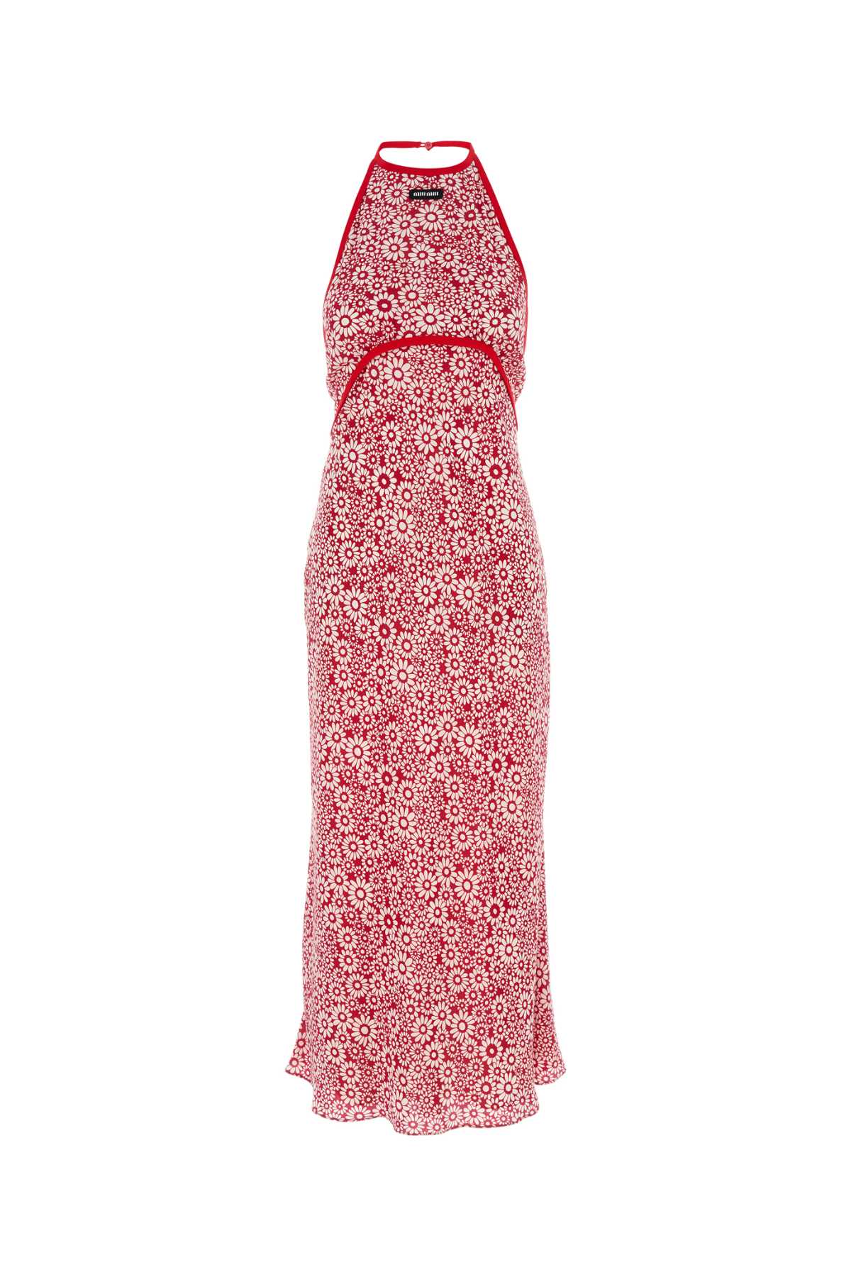 Miu Miu Long Floral Print Crepe De Chine Dress In Red