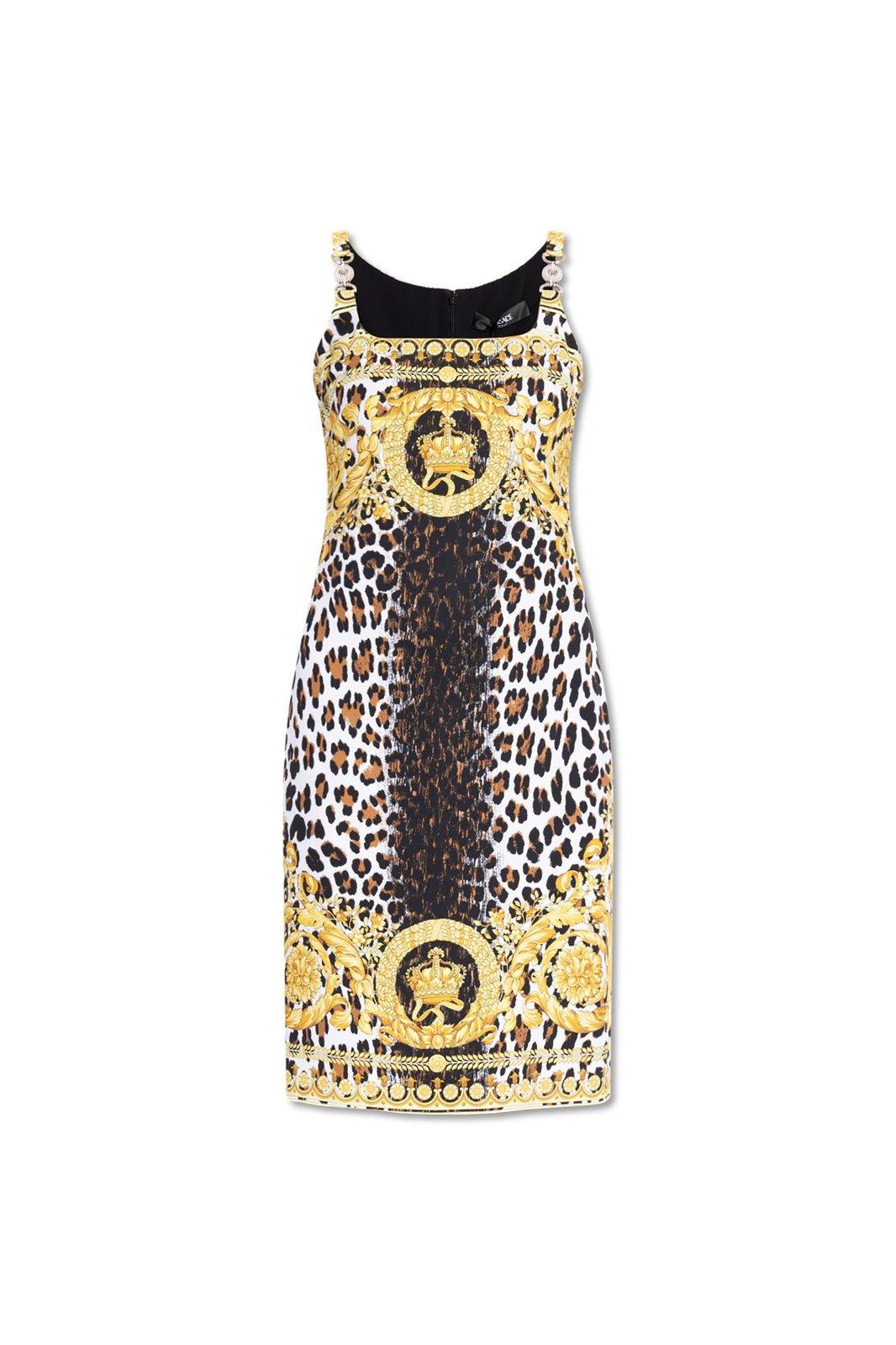 Shop Versace Pattern-printed Sleeveless Dress In Golden