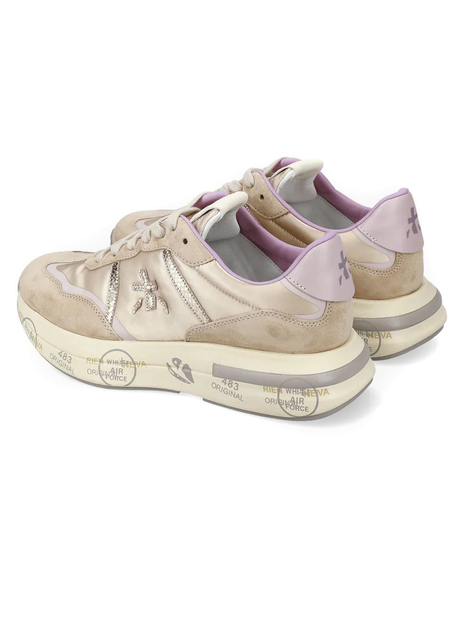 Shop Premiata Beige Cassie Sneakers