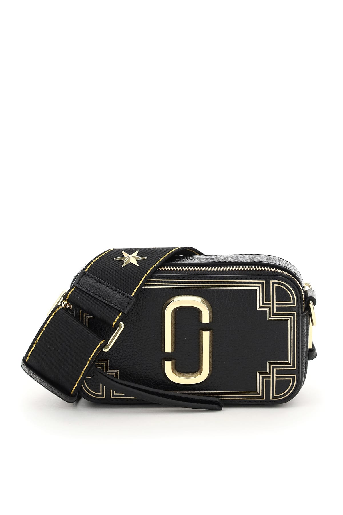 The Snapshot Gilded Leather Crossbody In Black