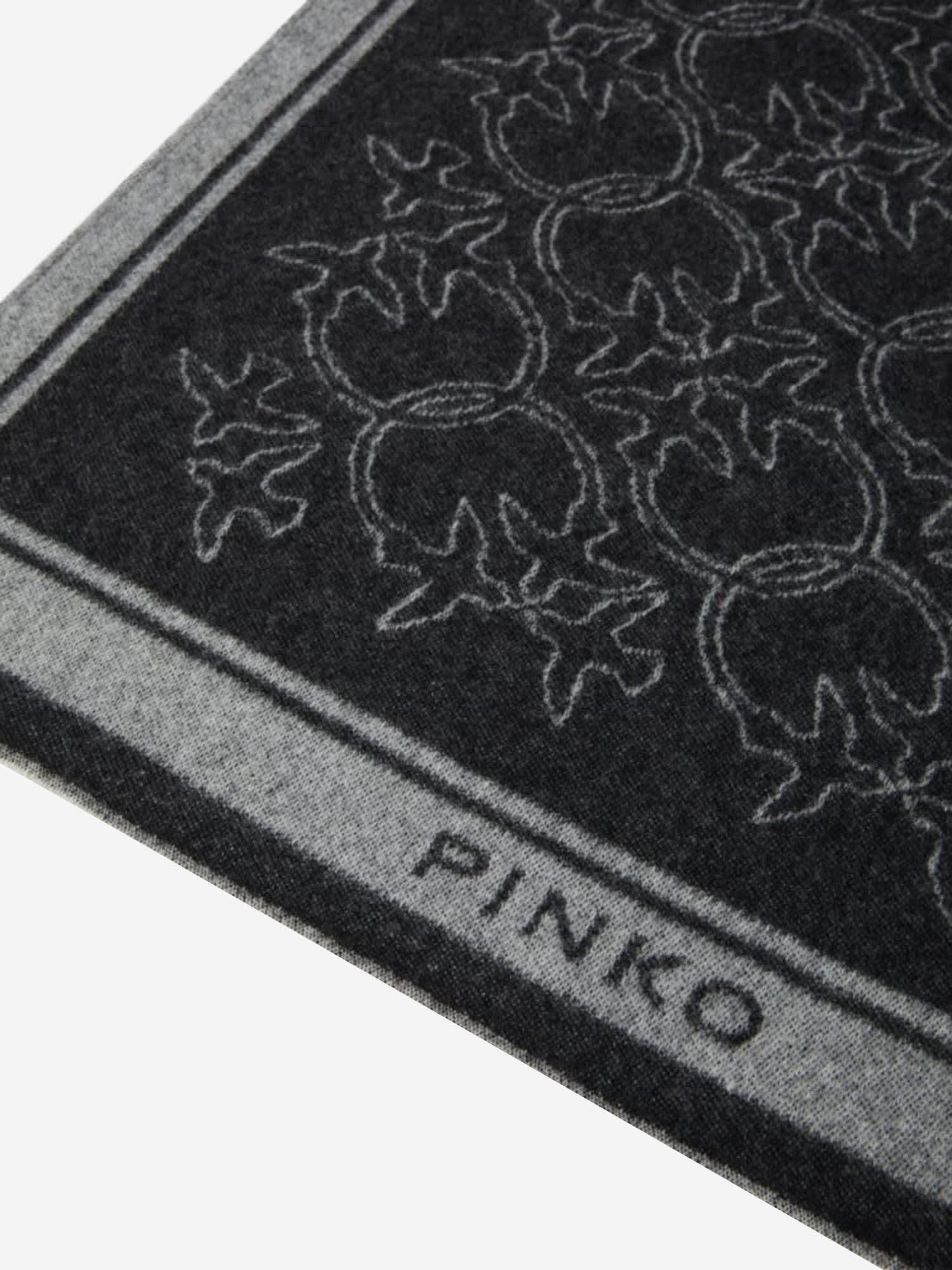 Pinko Wool Blend Cape With Love Birds Motif In Black