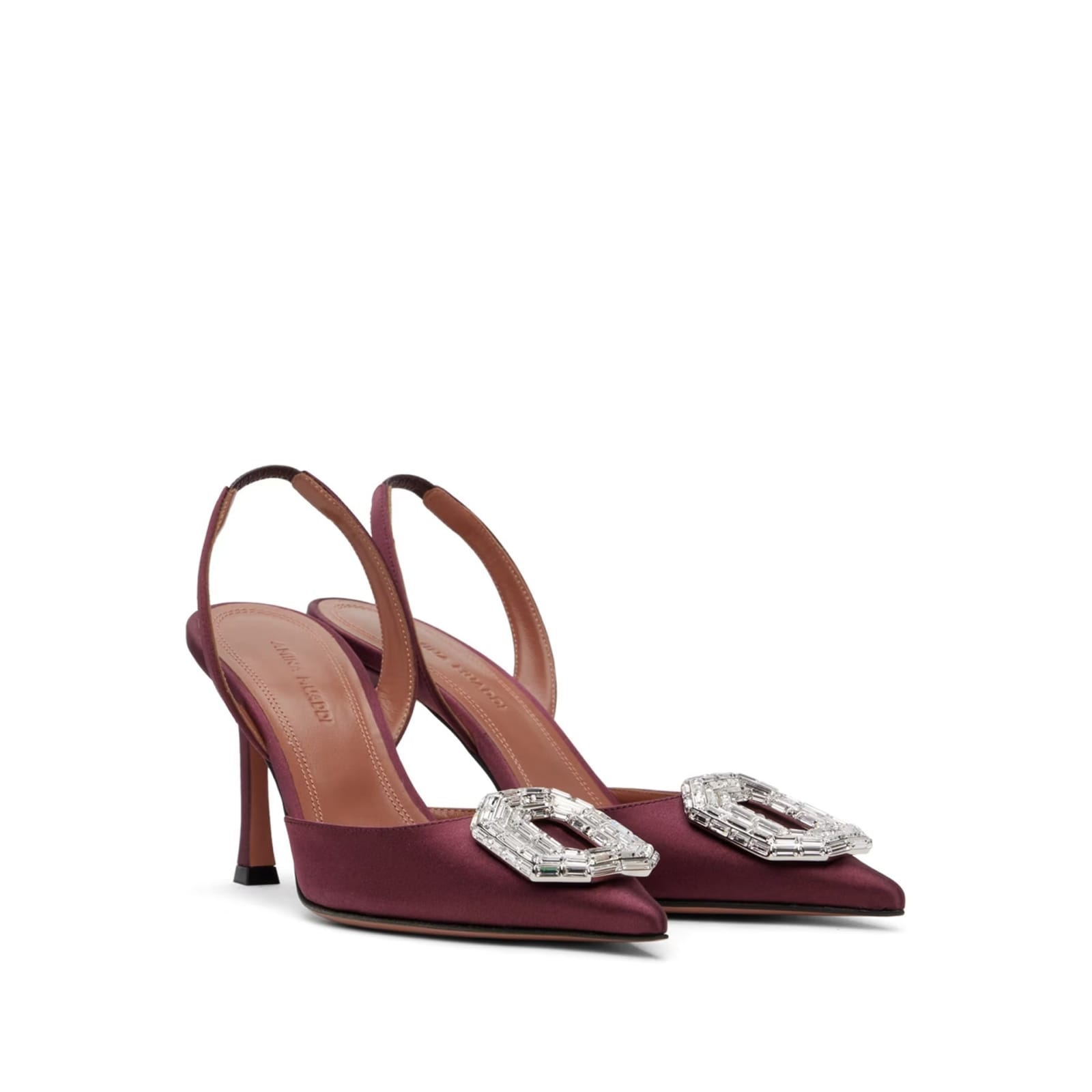 Amina Muaddi 95mm Pointed-toe Satin Slingback Pumps In Red