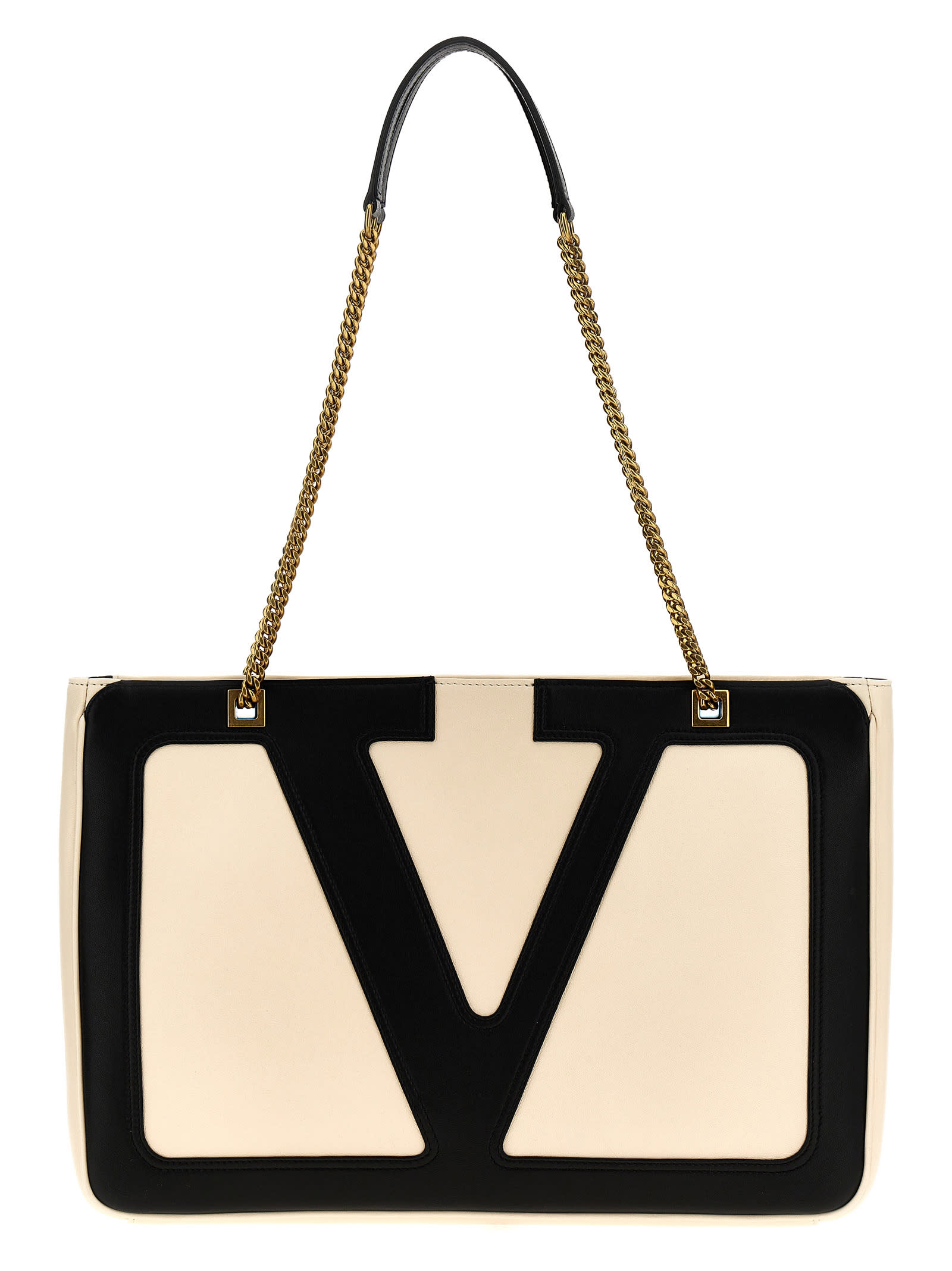 Valentino Garavani Garavani Viva Superstar Medium Nappa Leather Shopping Bag Woman Butter/black Uni In White/black
