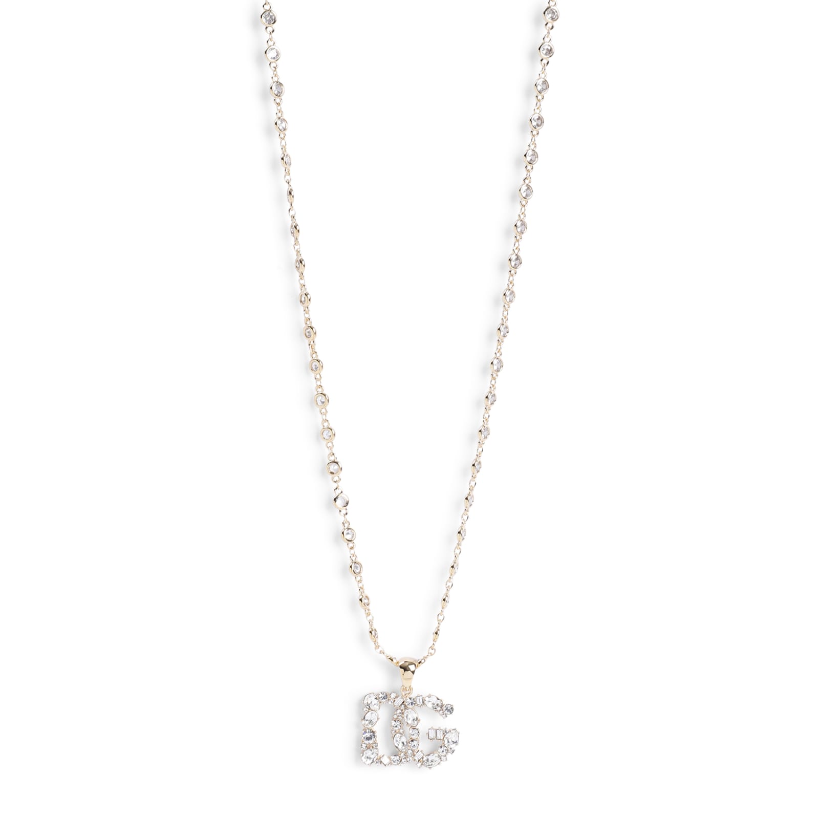 Shop Dolce & Gabbana Logo Strass Necklace In Oro