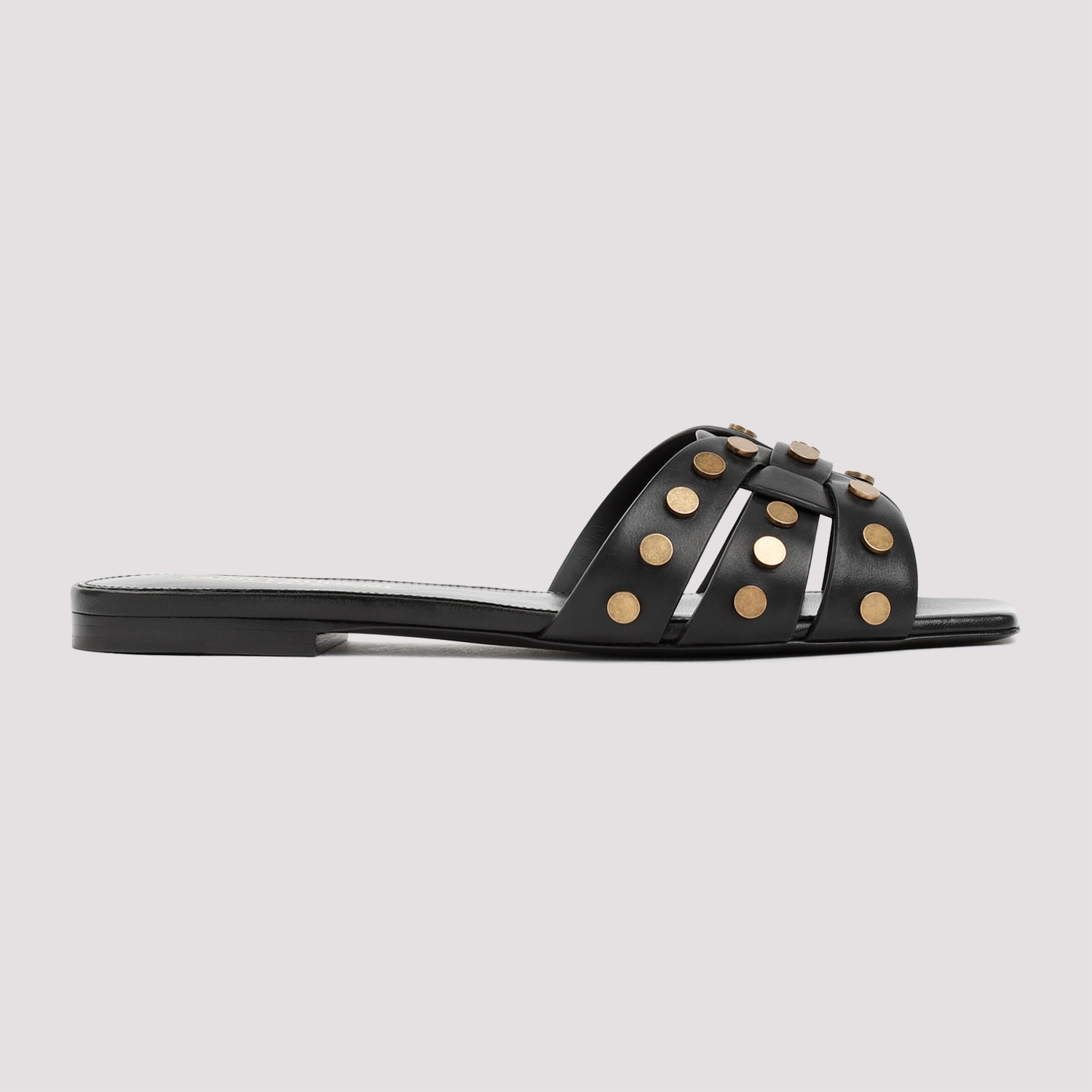 Shop Saint Laurent Leather Tribute Sandals In Nero