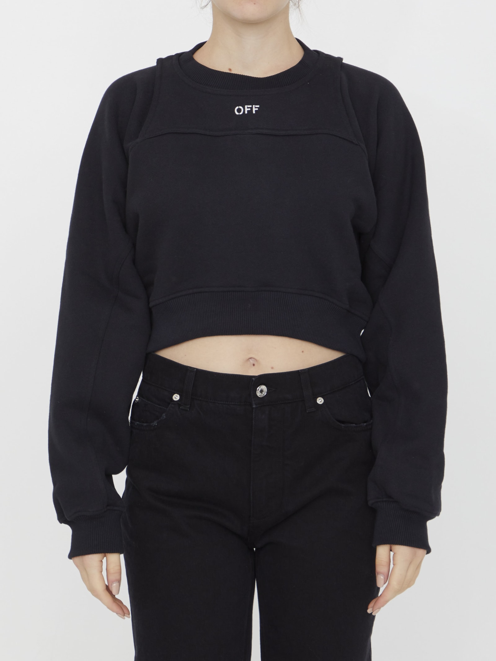 Shop Off-white Off Logo Crop Sweatshirt In Black