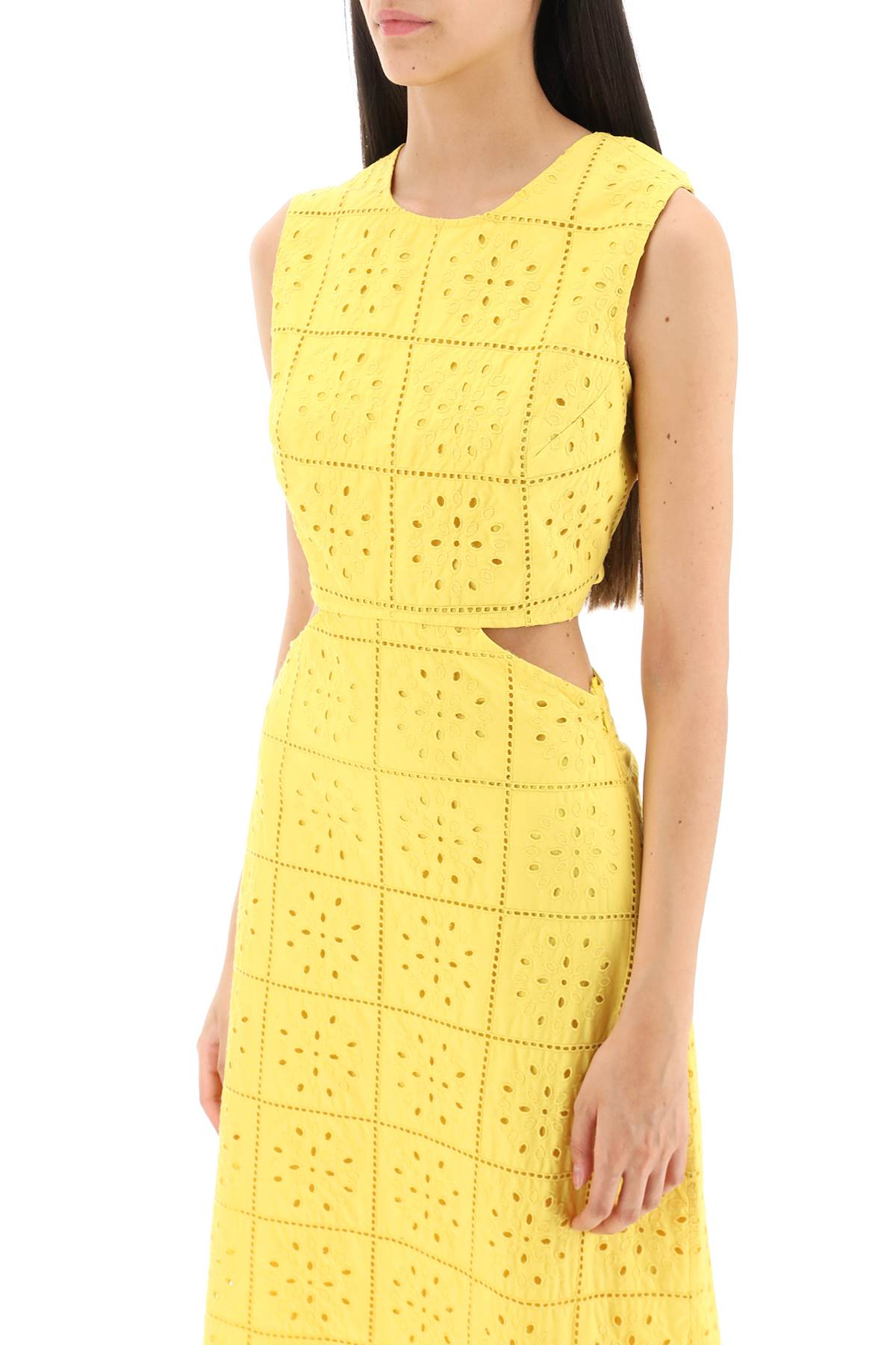 Shop Ganni Broderie Anglaise Maxi Dress In Maize (yellow)