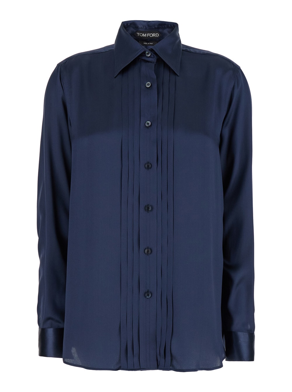 Shop Tom Ford Blue Shirt With Pleats In Fluid Silk Woman