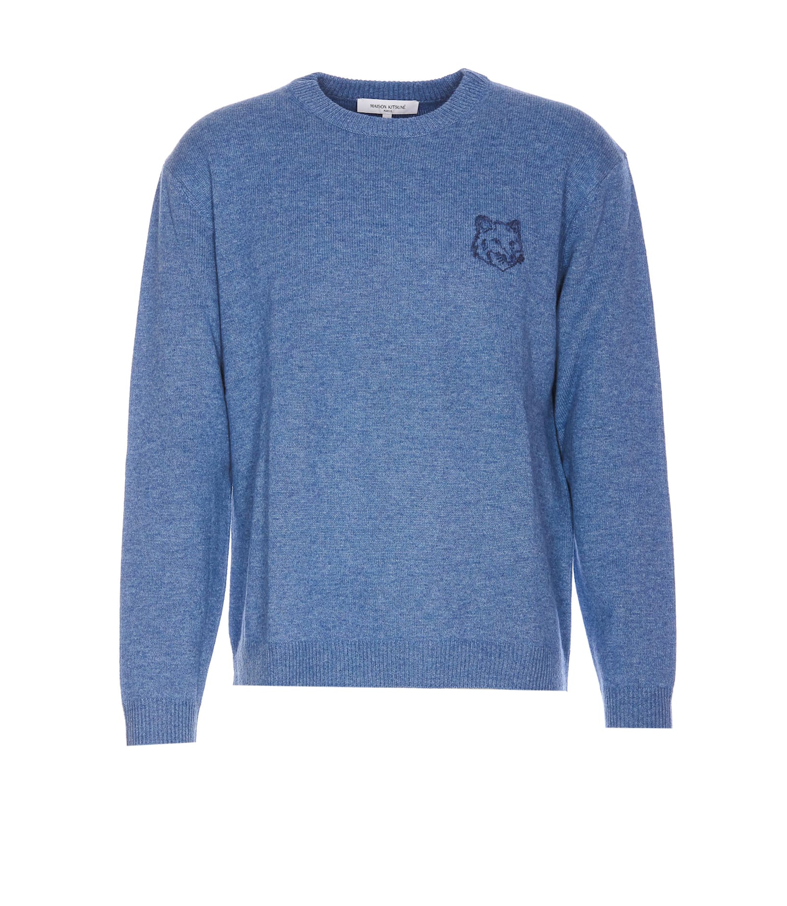 Shop Maison Kitsuné Fox Head Embroidered Sweater In Blue