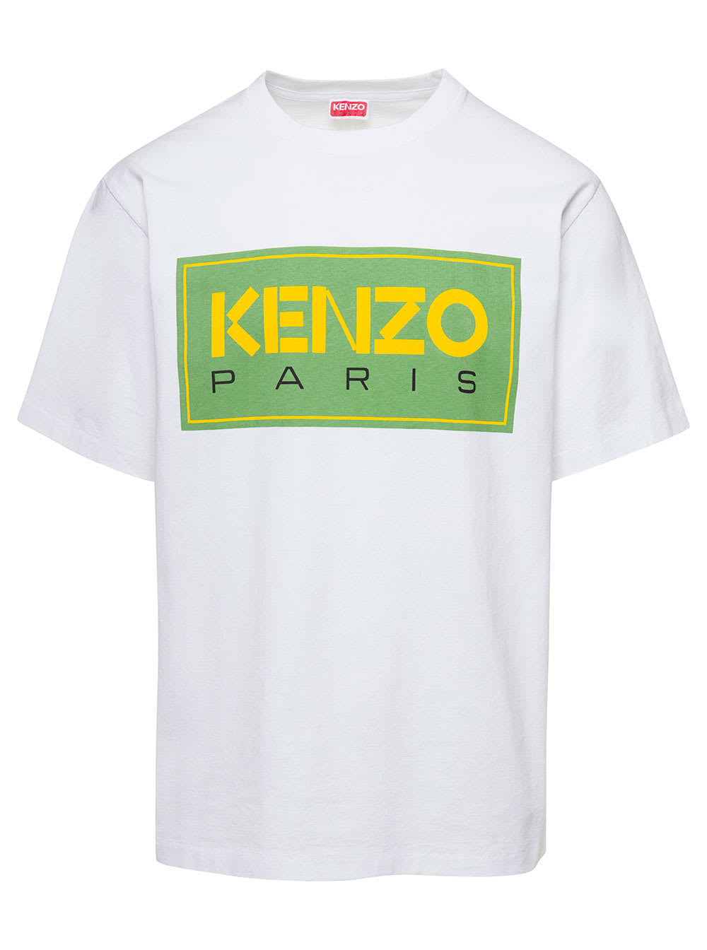 KENZO WHITE OVERSIZE T-SHIRT WITH PRINTED PARIS LOGO IN COTTON MAN