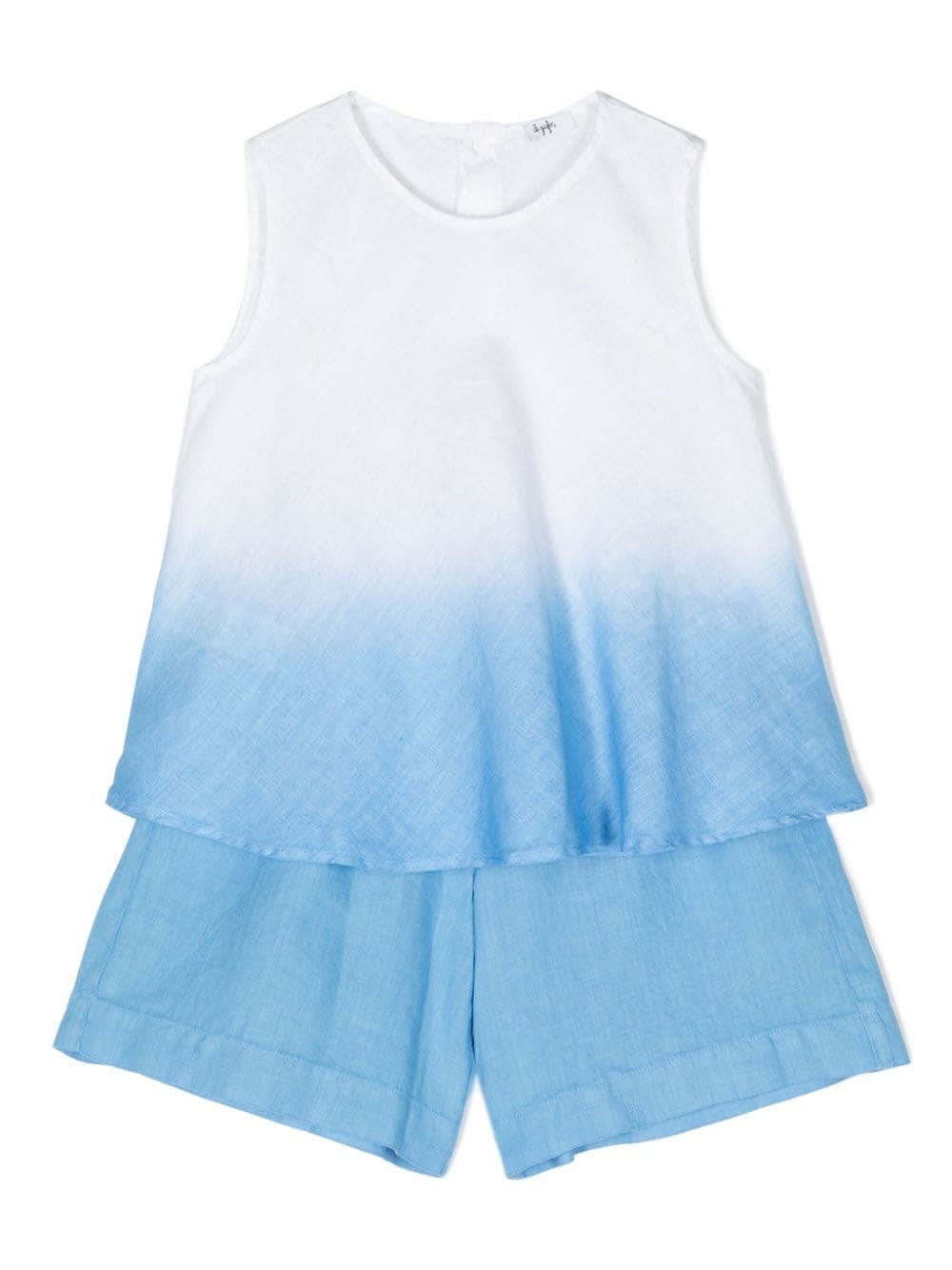Il Gufo Kids' White And Blue Linen Set With Gradient Effect