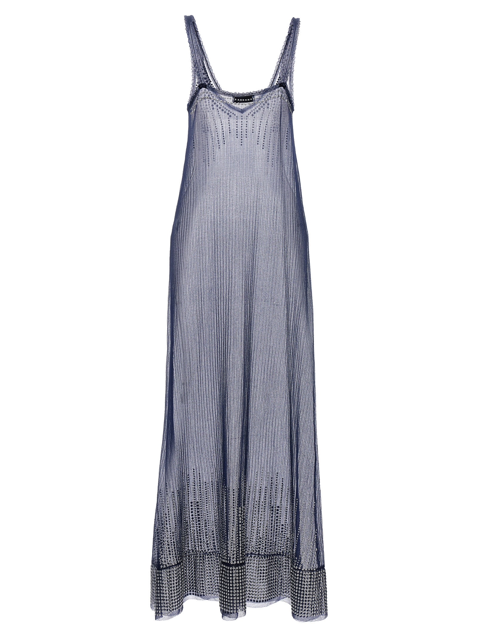 Shop Rabanne Studded Mesh Dress In Blue