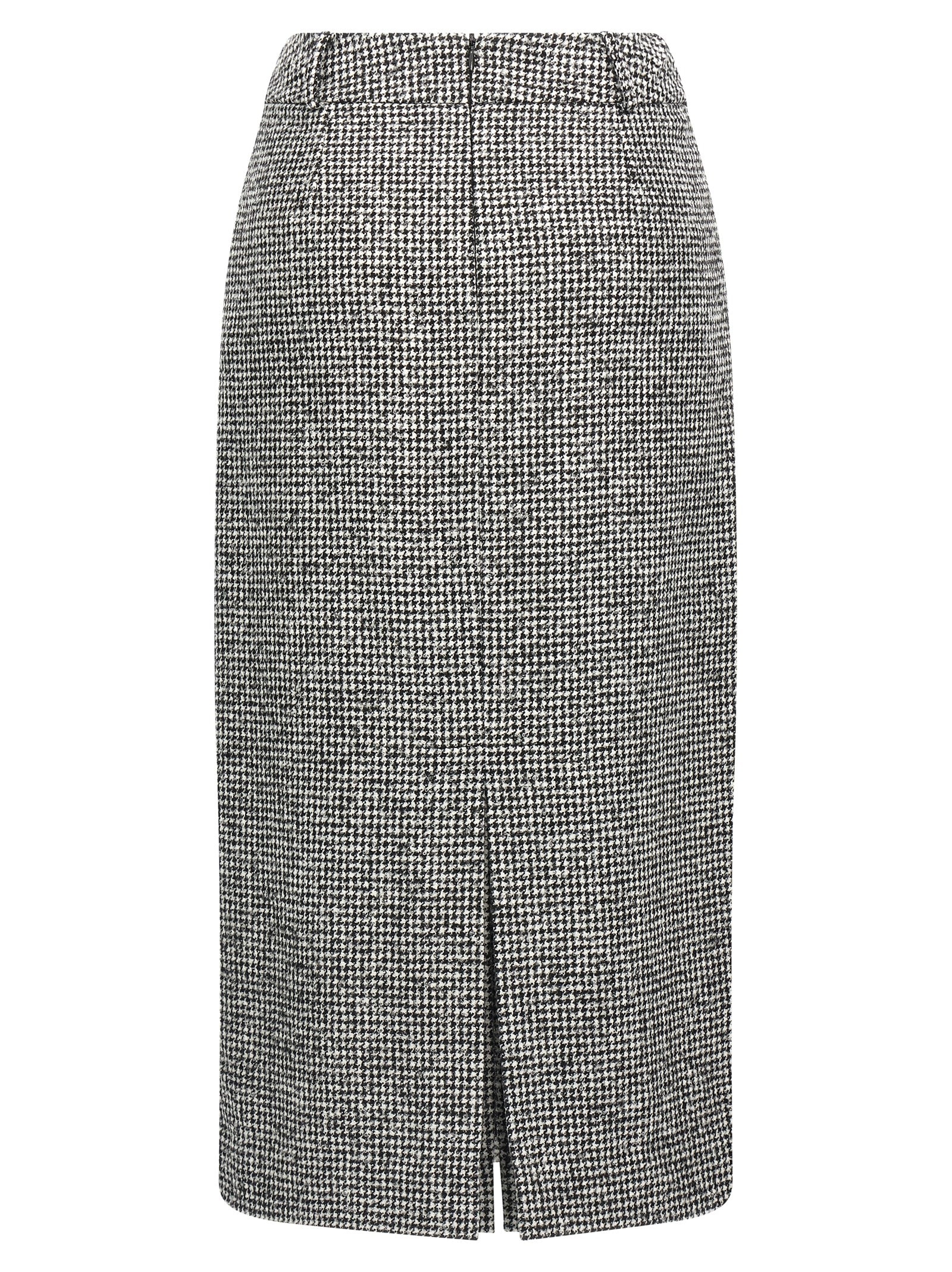 Ermanno Scervino Houndstooth Sheath Longuette Skirt With Back Split In Black