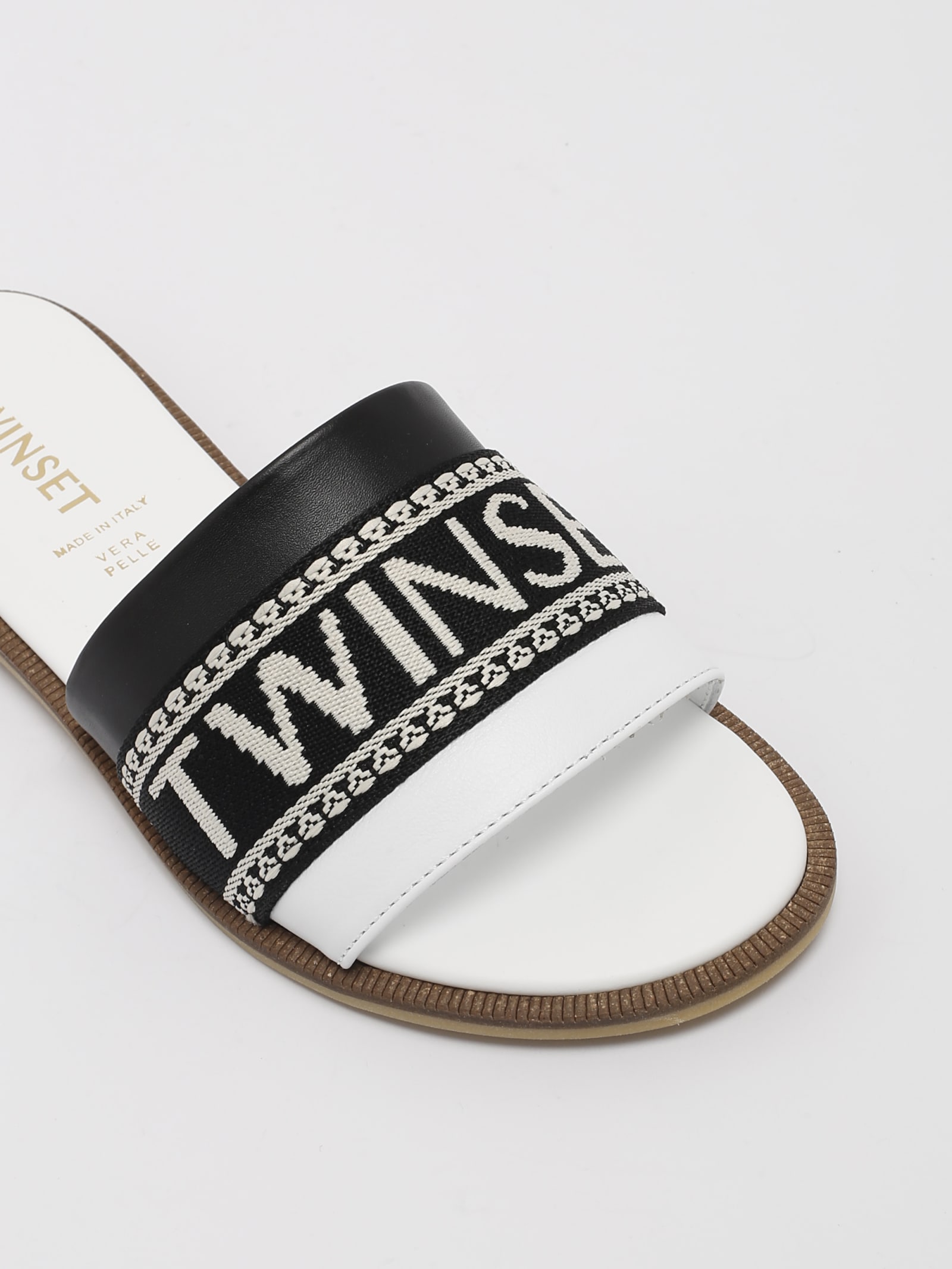 Shop Twinset Sliders Sliders In Bianco-nero