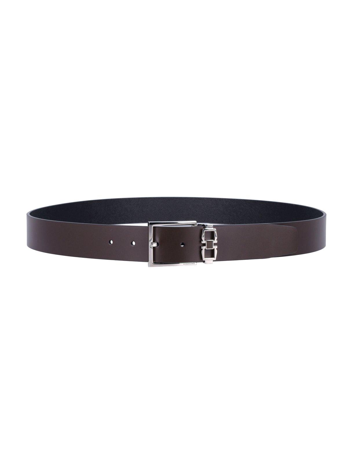 Shop Ferragamo Gancini Buckle Reversible Belt In Dark