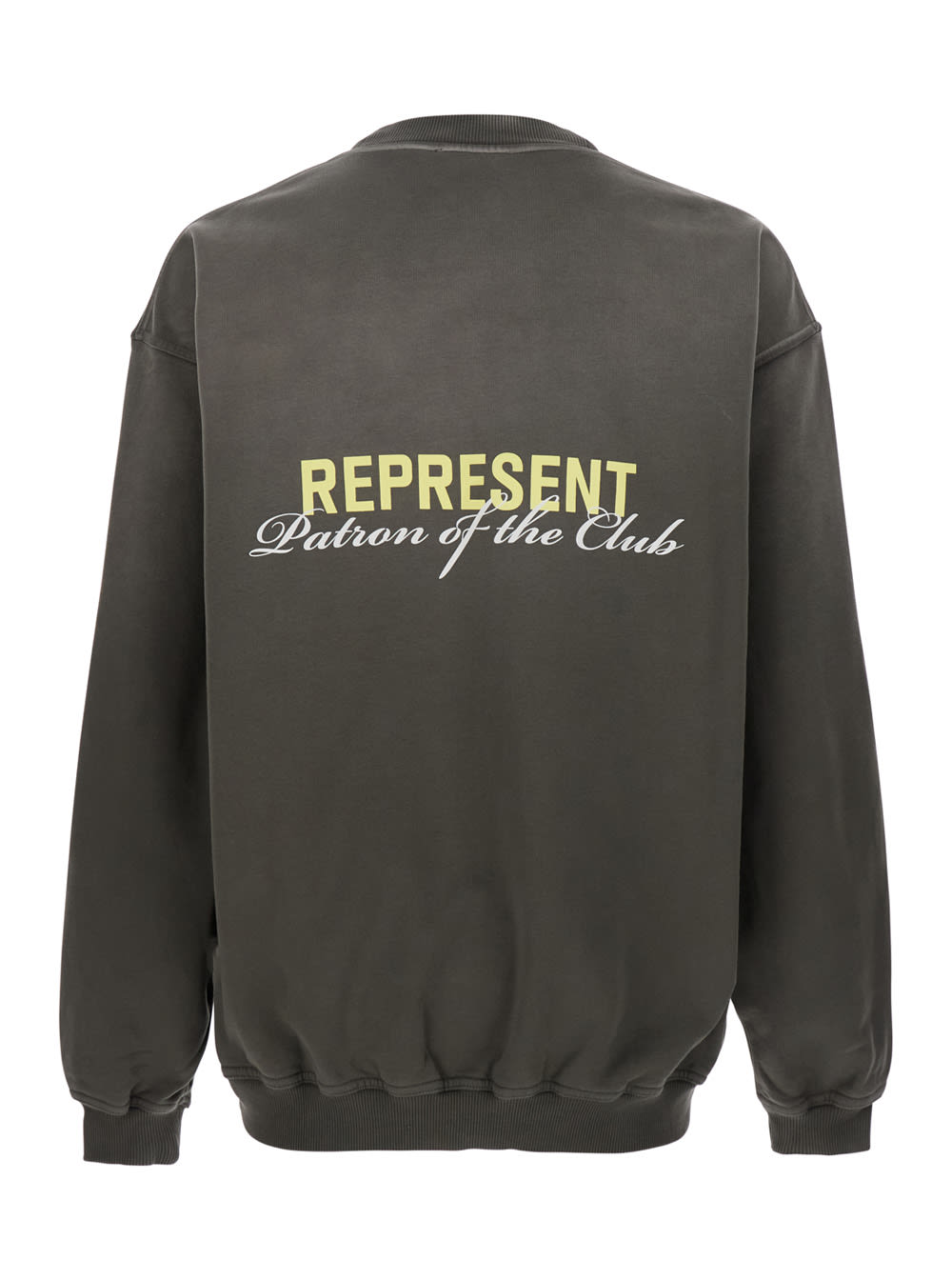 Represent Patron Of The Club Olive Green Crewneck Sweater With Front And Back Logo Print In Cotton Man In Green
