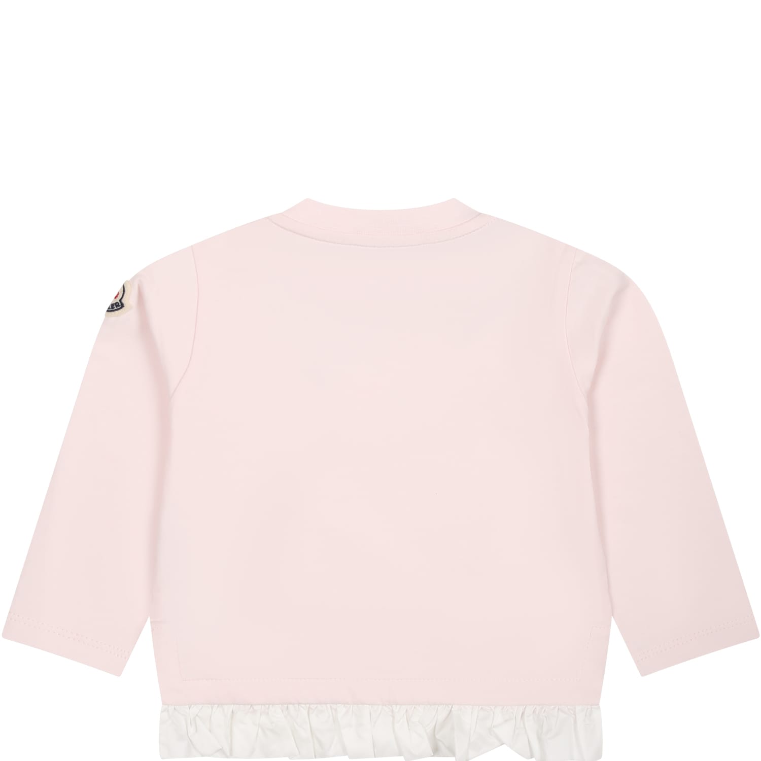Shop Moncler Pink T-shirt For Baby Girl With Ruffles And Logo