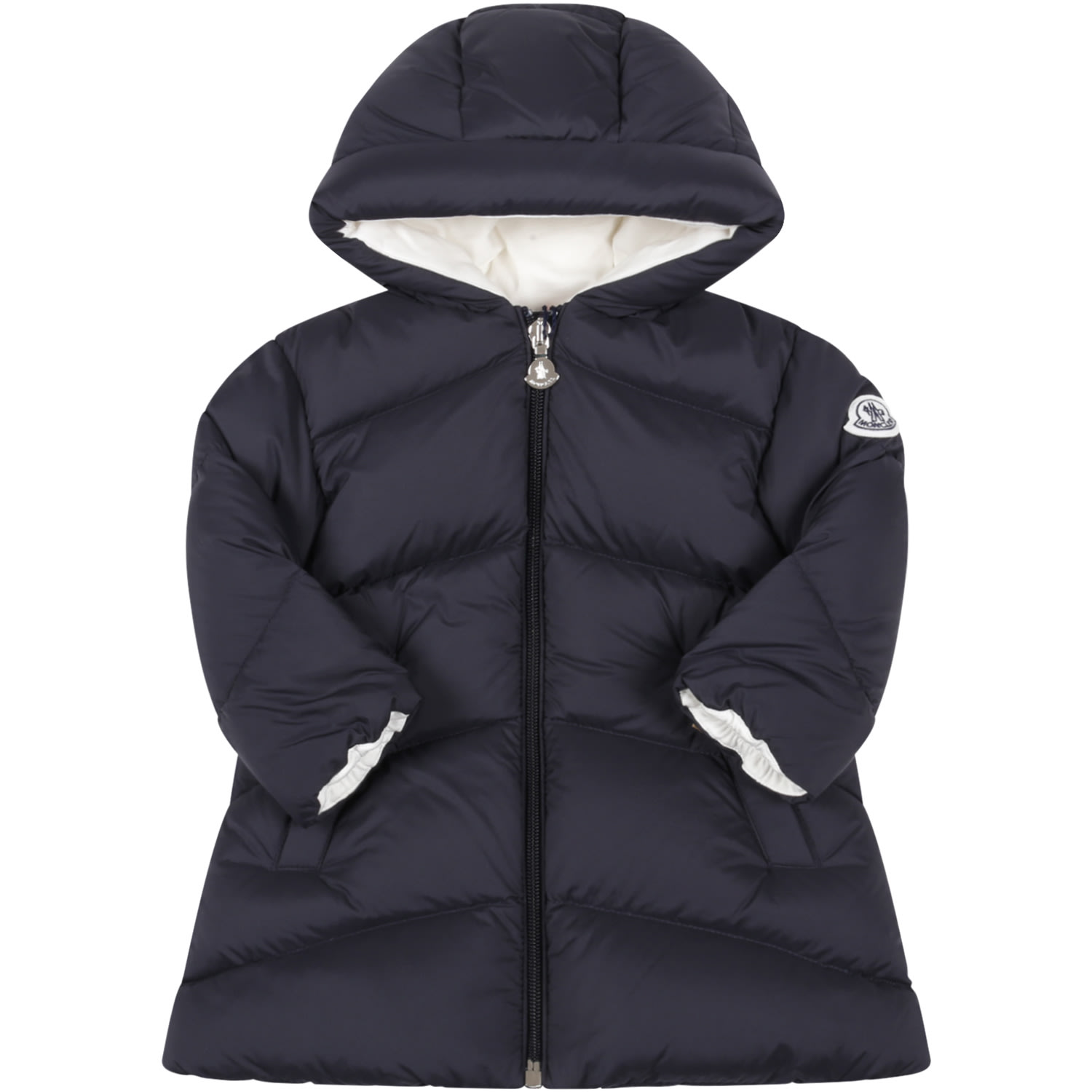 Moncler Blue Peshajacket For Baby Boy With Patch Logo