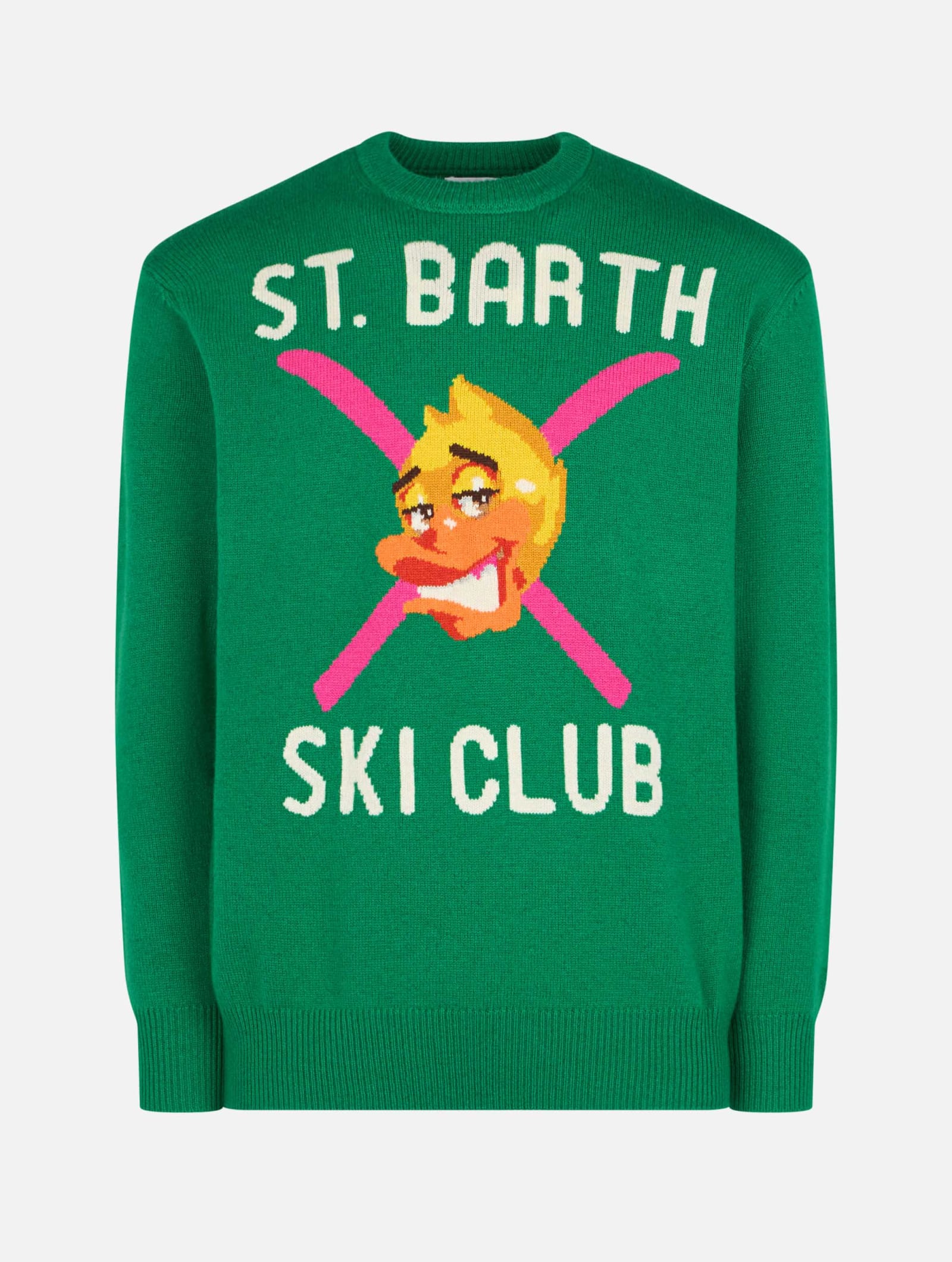 Mc2 Saint Barth Man Crewneck Sweater With Crypto Ducky Jacquard Print Crypto Puppets Special Edition In Green