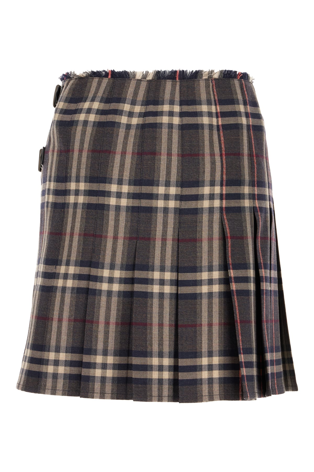 Burberry Wool Skirt With Embroidered Buckle And Pleats In Multi