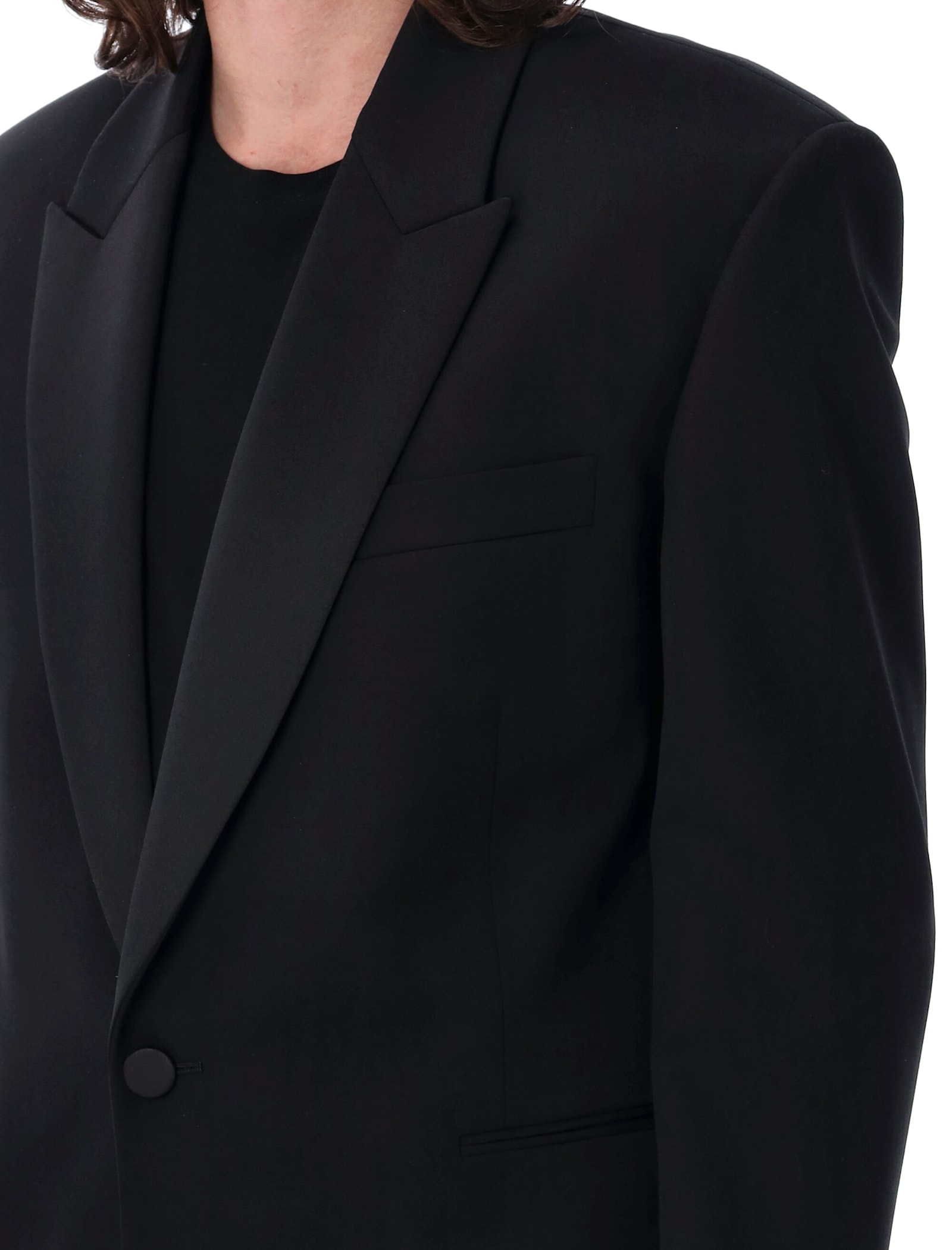 Saint Laurent One Btn Smoking Jacket In Black