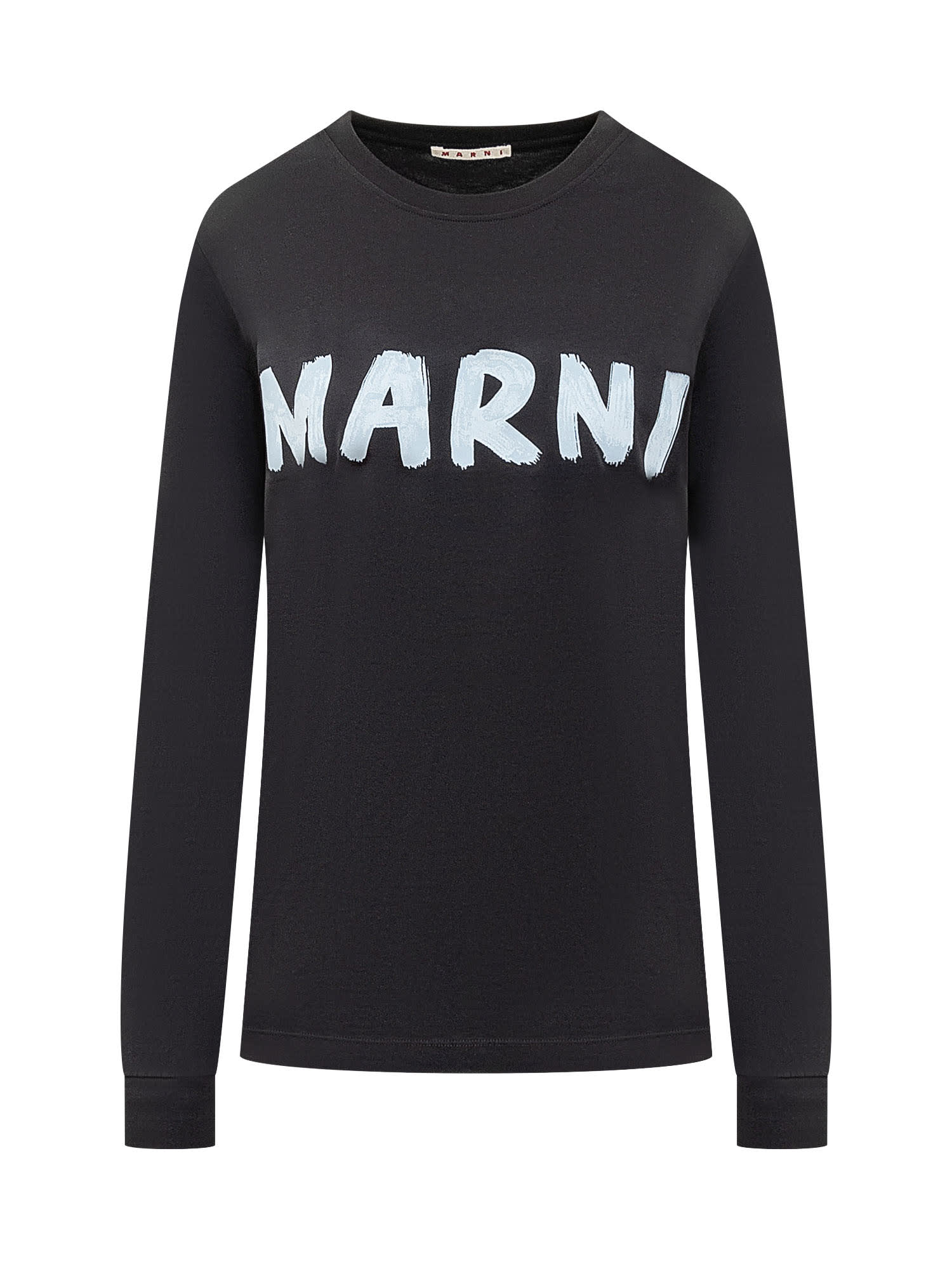 Marni Crew Neck Long Sleeves T-shirt In Black