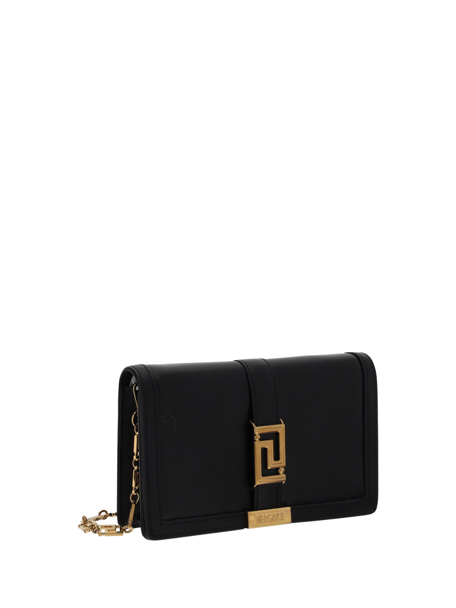 Shop Versace Greca Goddess Shoulder Bag In Nero+oro