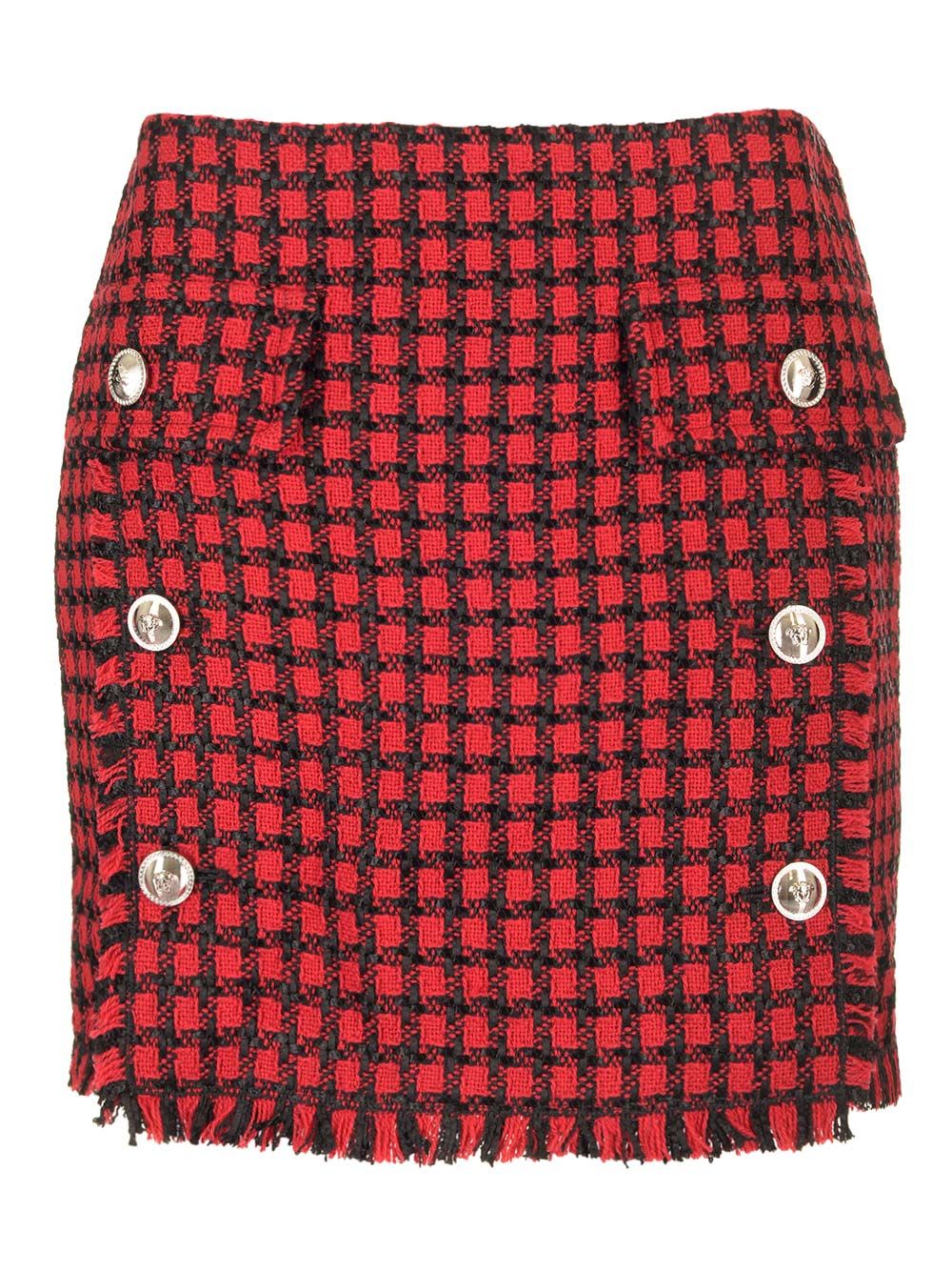 Shop Versace Tweed Mini Skirt In Red