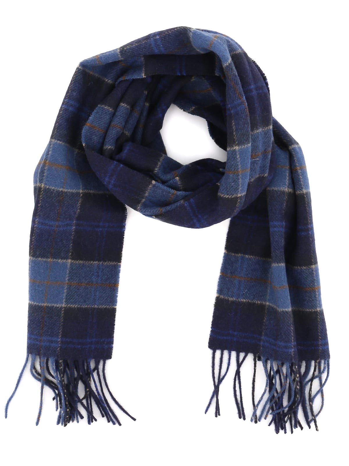 Barbour Fringed Tartan Lambswool Scarf In Midnight