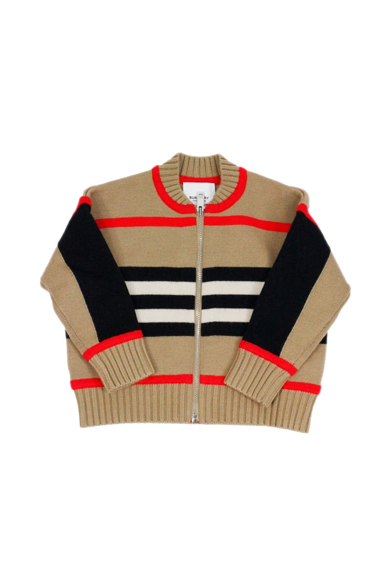 Burberry Jacket, Cardigan Sweater With Striped Zip With Embossed Wool And Cashmere Trims