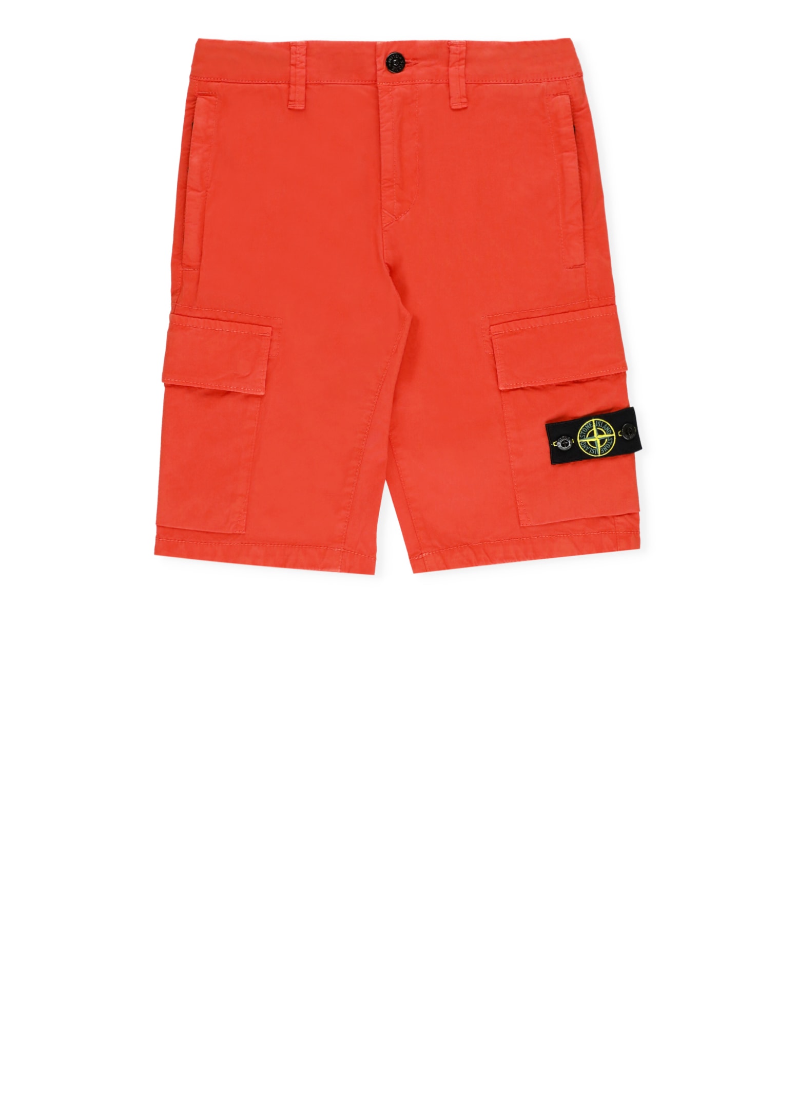 Stone Island Kids' Cotton Bermuda Shorts In Orange