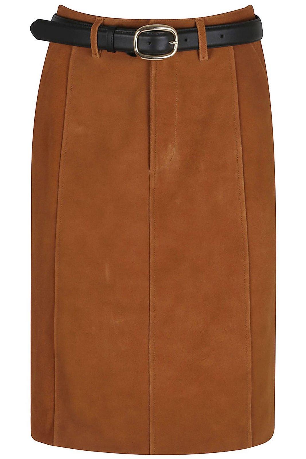 self-portrait Belted Leather Skirt