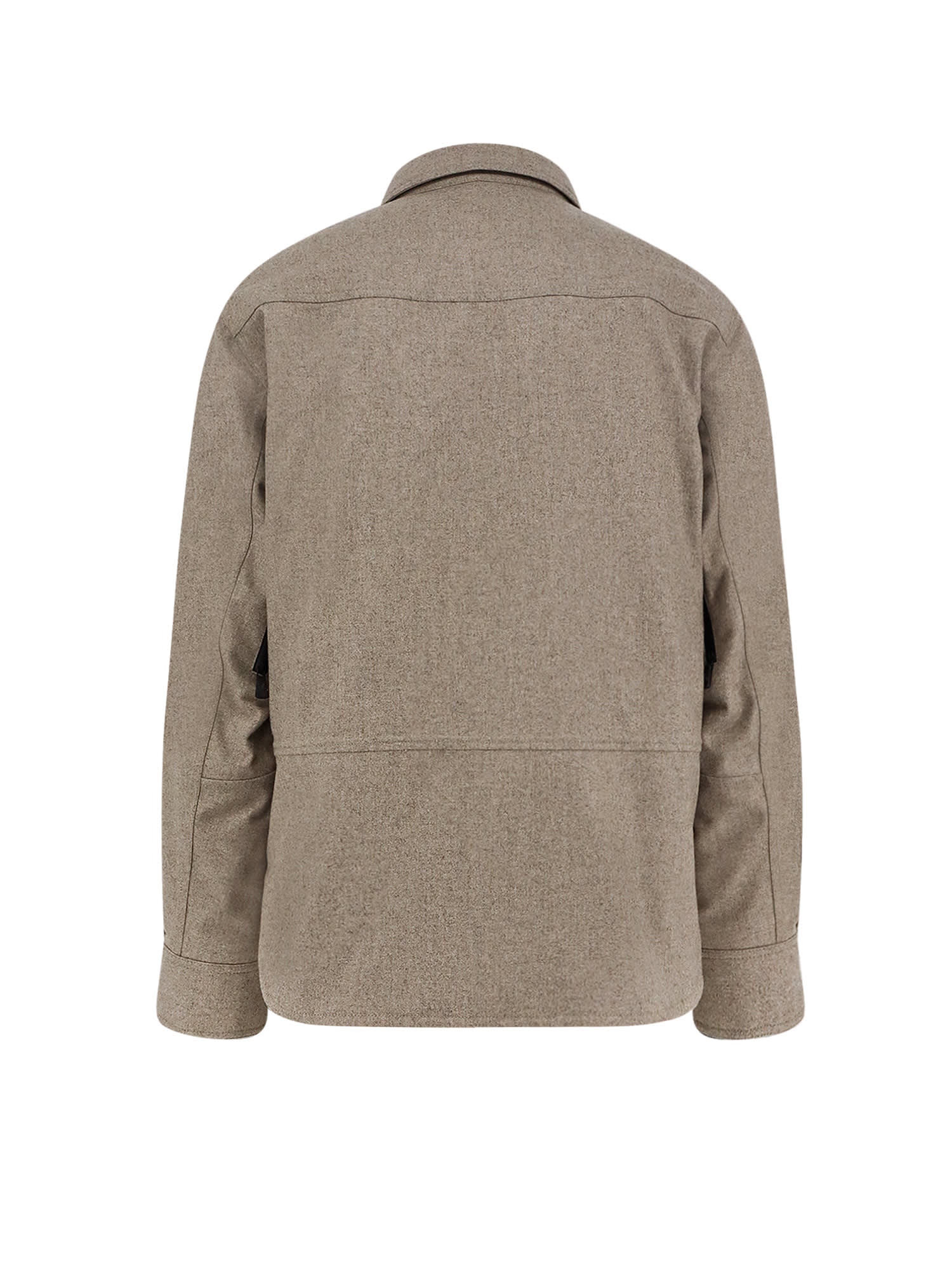 Moncler Virgin Wool Jacket With High Collar And Pockets In Neutral