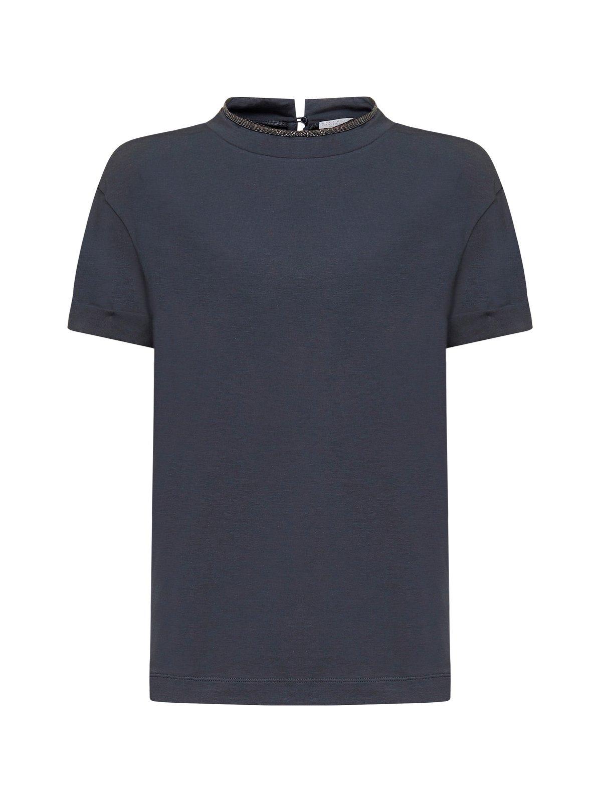 Shop Brunello Cucinelli Bead Embellished Crewneck T-shirt In Blue