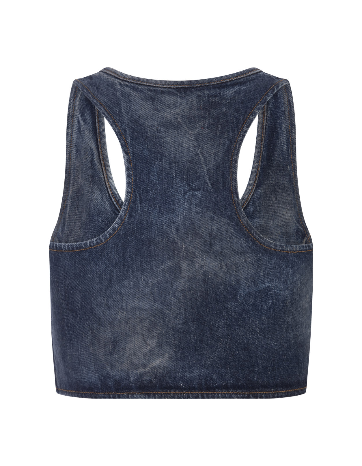 Diesel Denim Crop Top With Jewel Buckle In Blue