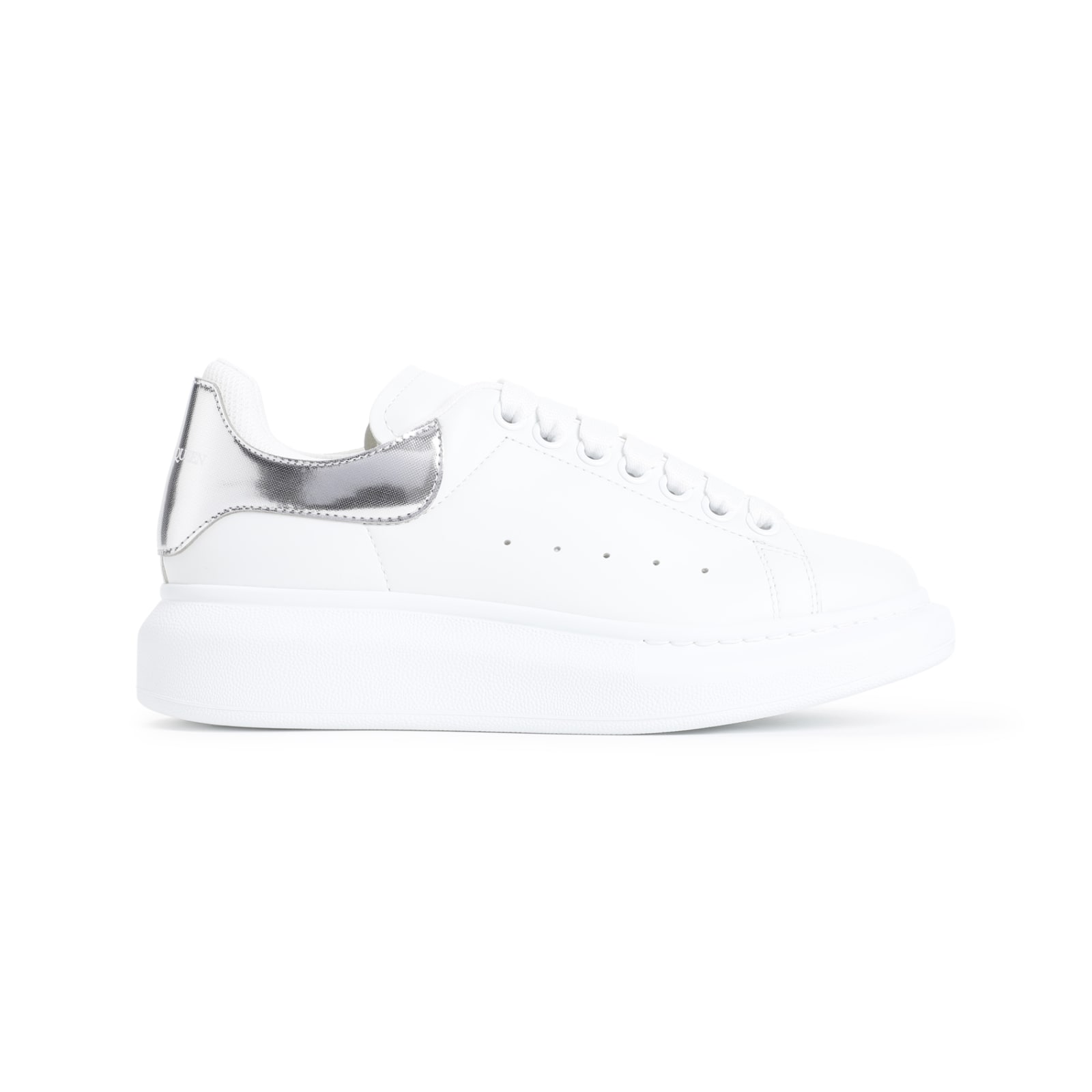 Alexander Mcqueen White Oversize Sneakers With Snake Print On The Heel In Leather Woman In White