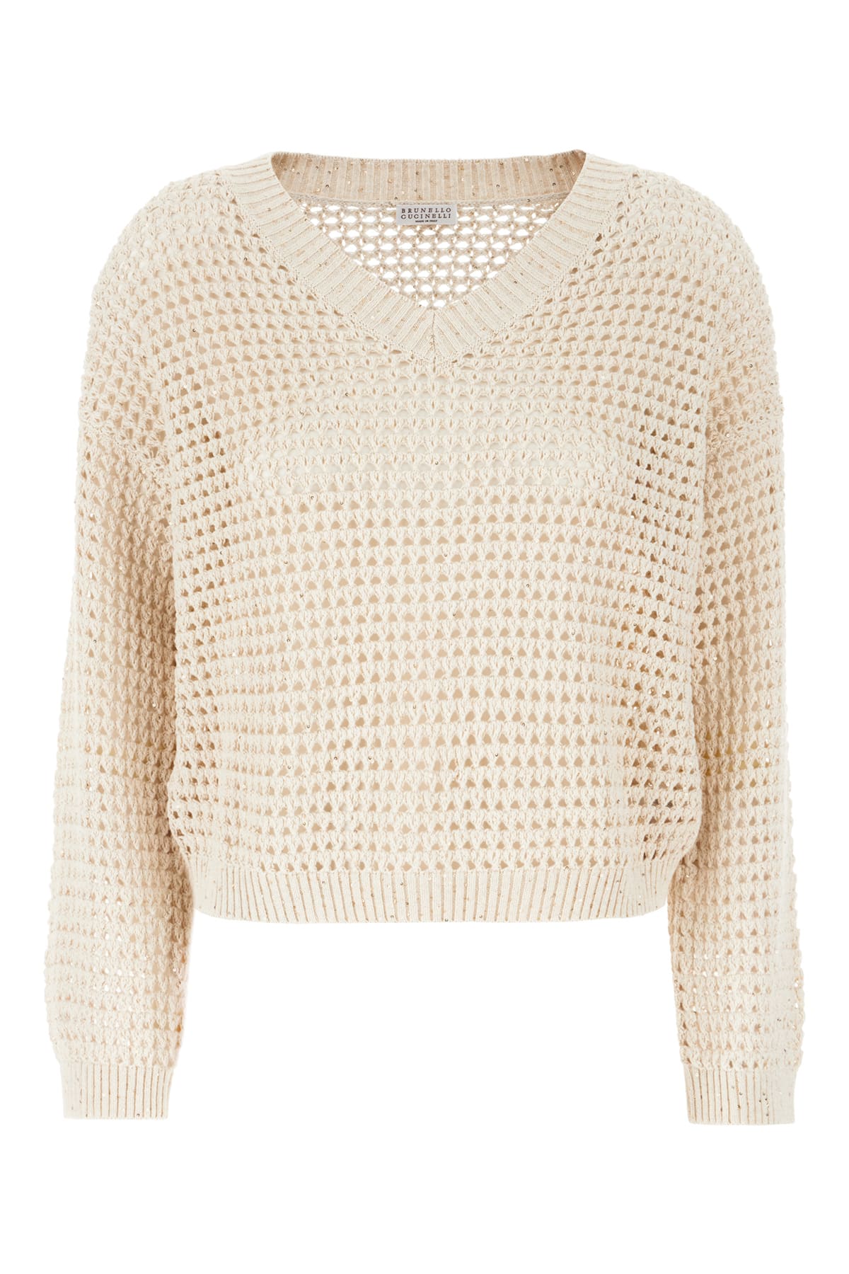 Brunello Cucinelli Sand Mesh Dazzling Net Sweater In Oat