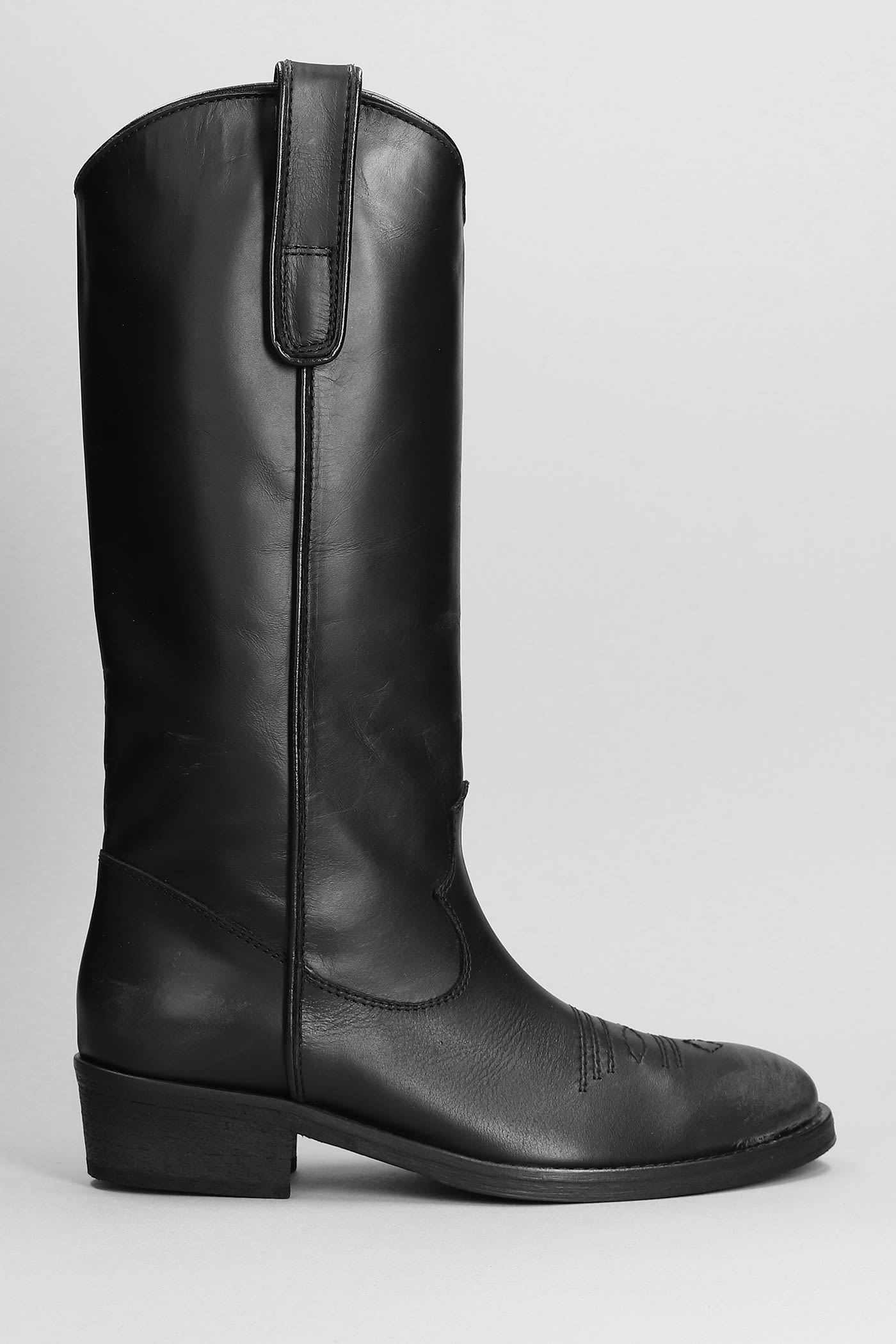 VIA ROMA 15 TEXAN BOOTS IN BLACK LEATHER