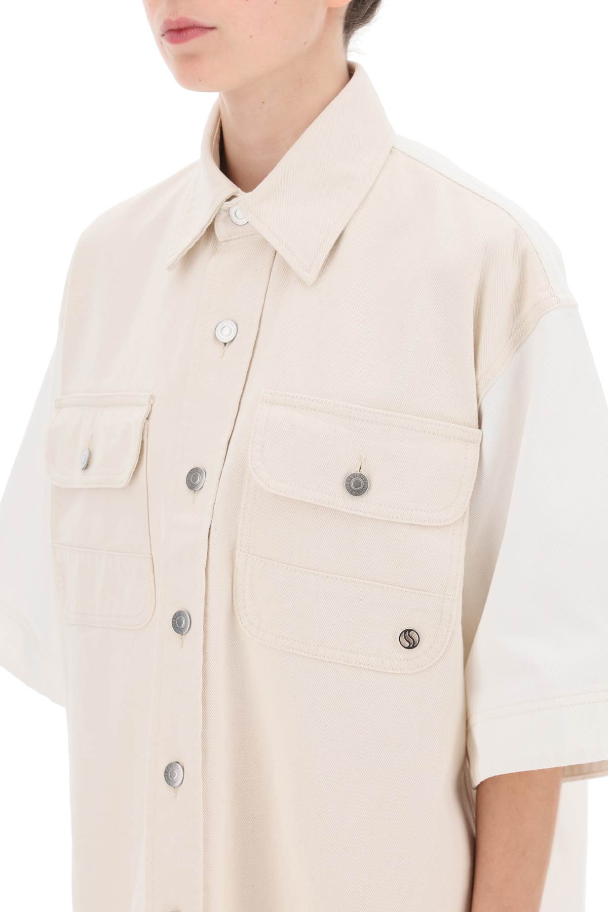 Stella Mccartney Utility Short-sleeved Denim Shirt In Whiteecru (white)