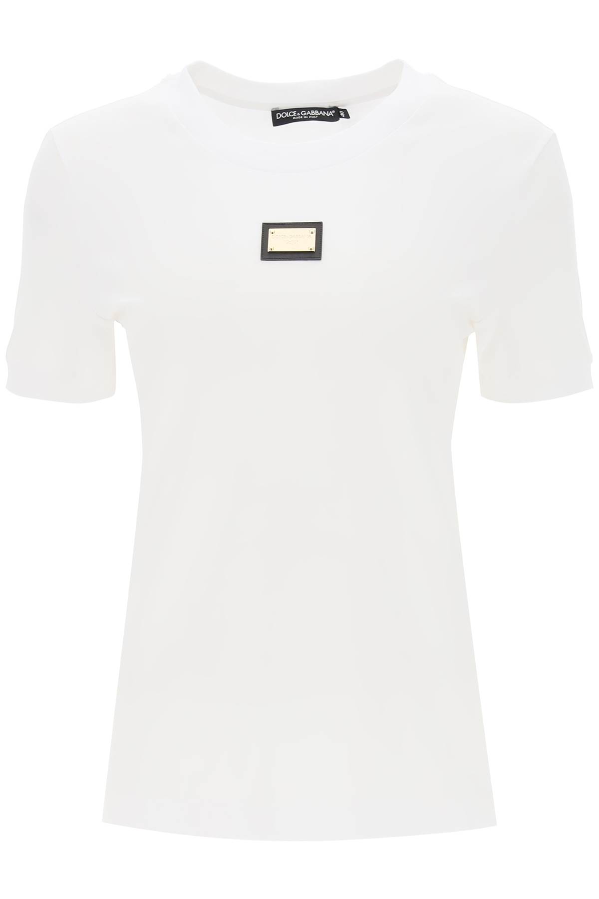 Dolce & Gabbana T-shirt With Logoed Metal Plaque In White