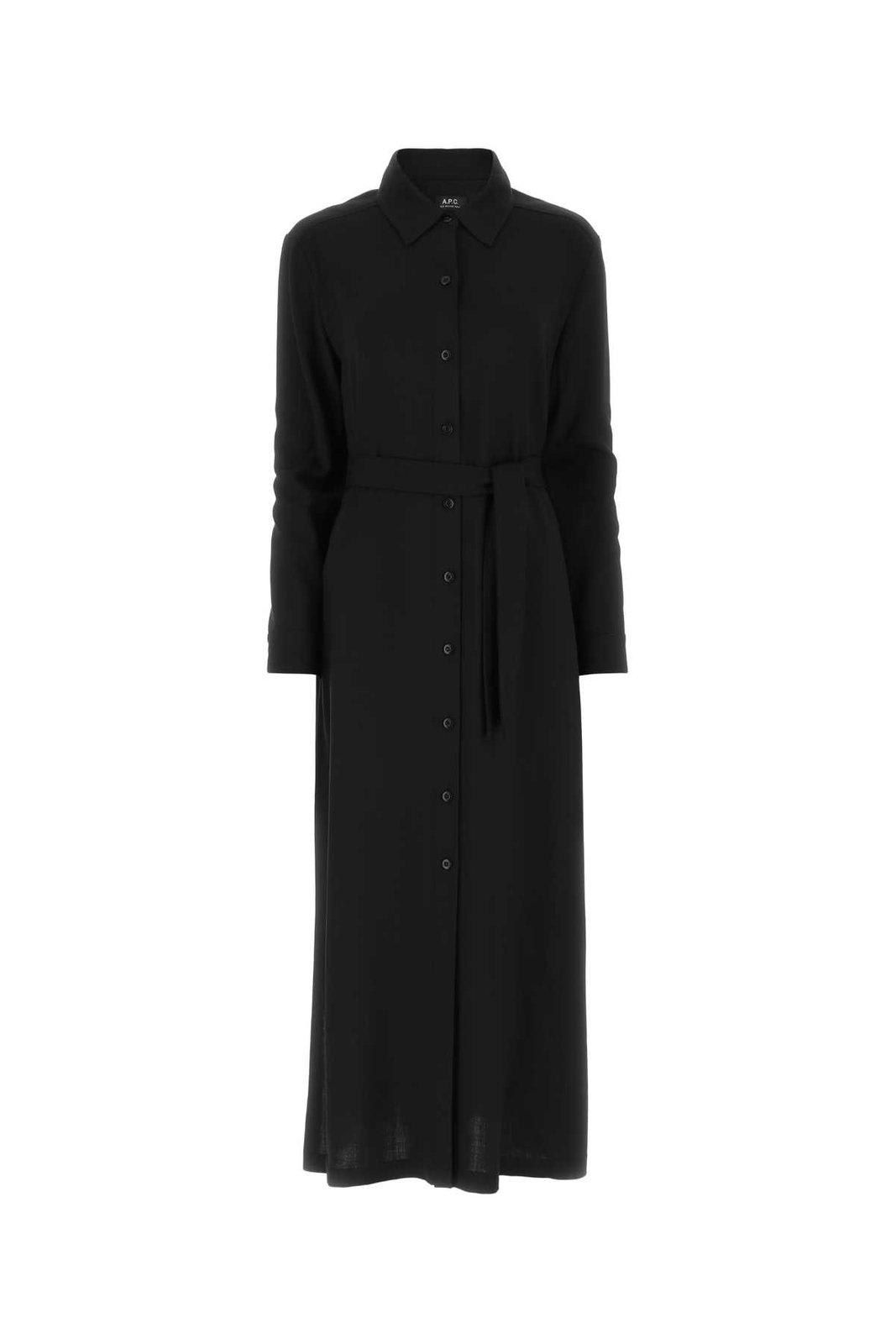 Shop Apc Belted Waist Buttoned Shirt Dress In Lzz Black