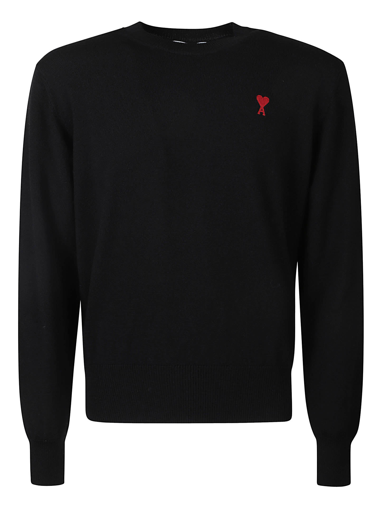 Shop Ami Alexandre Mattiussi Logo Embroidered Ribbed Sweater In Black