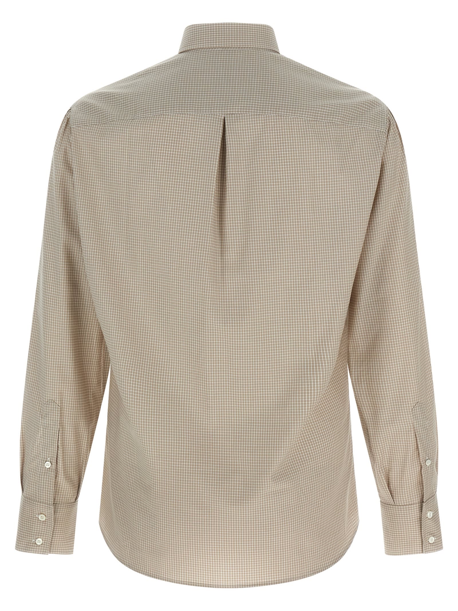Brunello Cucinelli Long Sleeve Button-down Collar Check Shirt In Neutral