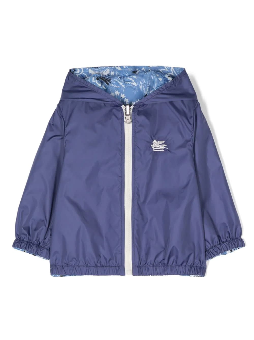 Shop Etro Light Blue Reversible Jacket With Paisley Print And Logo