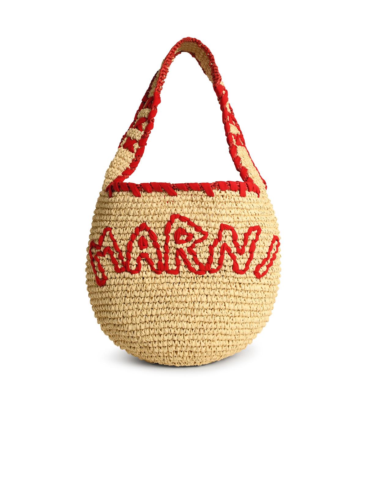 Marni Woven Shoulder Bag With Bold Red Accents In Red