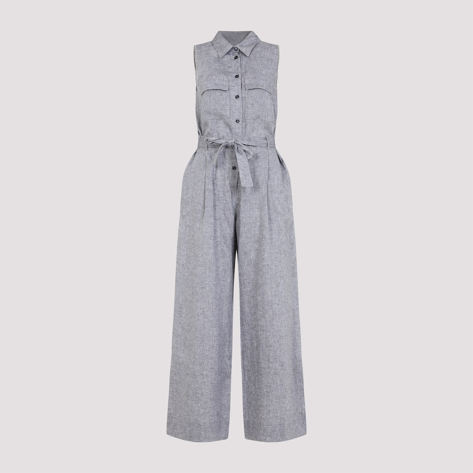 Shop Peserico Long Linen Jumpsuit In Blu