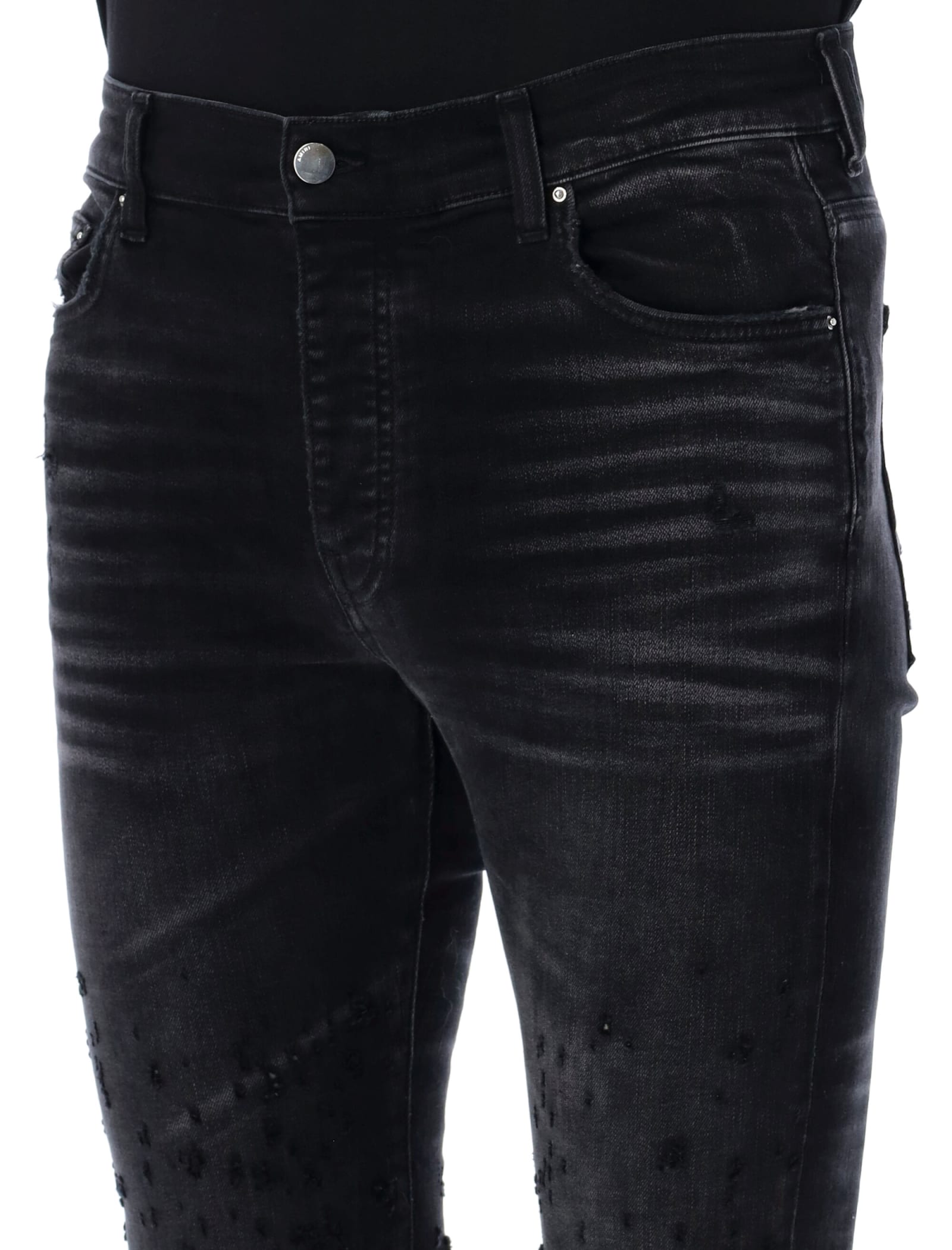 Shop Amiri Shotgun Skinny Jeans In Faded Black