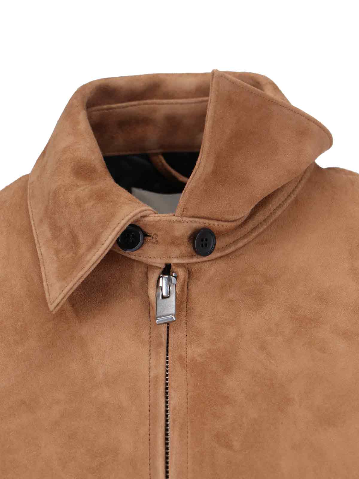 Tonywack Suede Blouson With Classic Collar And Zippered Pockets In Brown