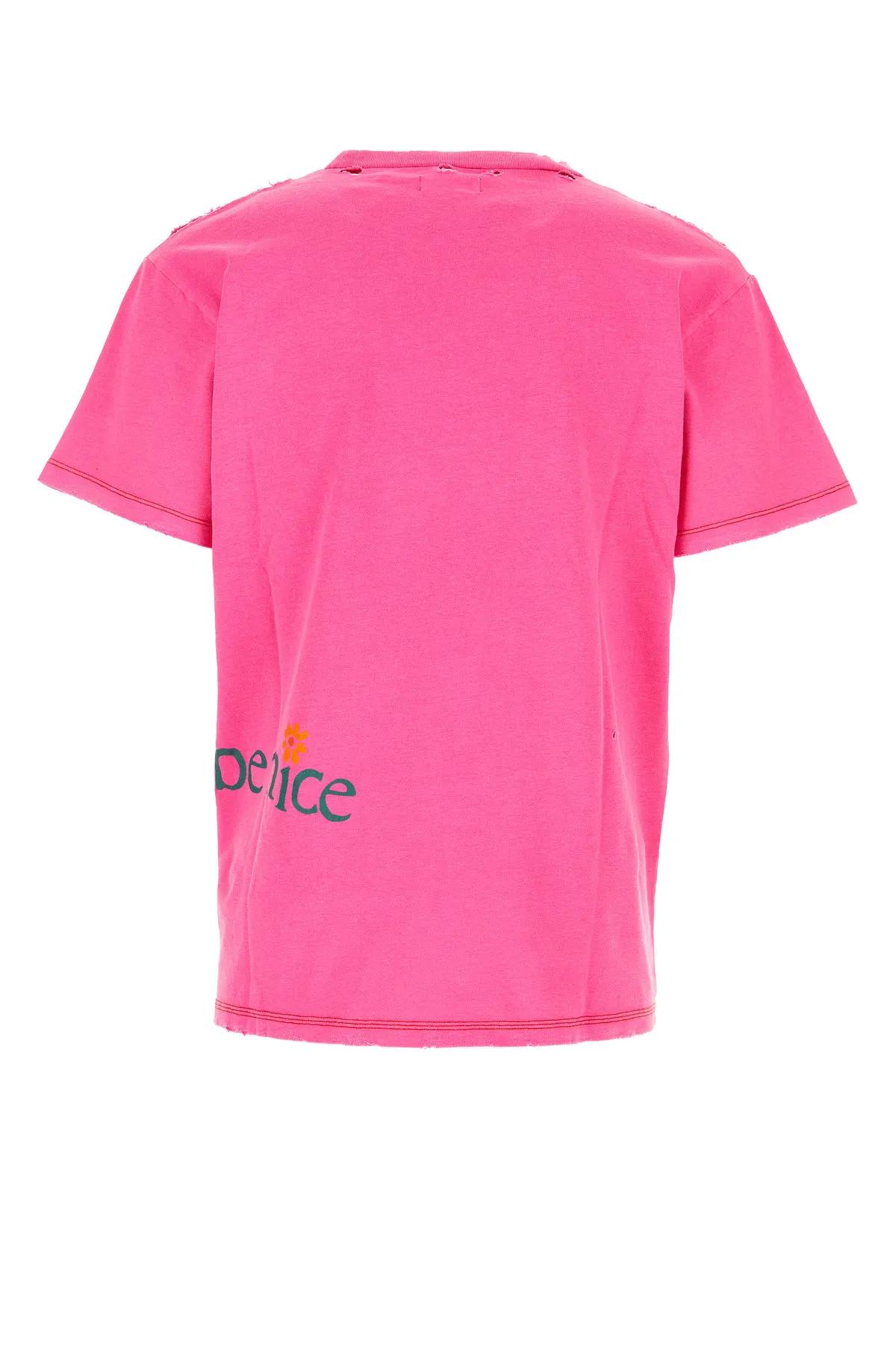 Shop Erl Fluo Pink Cotton Blend T-shirt