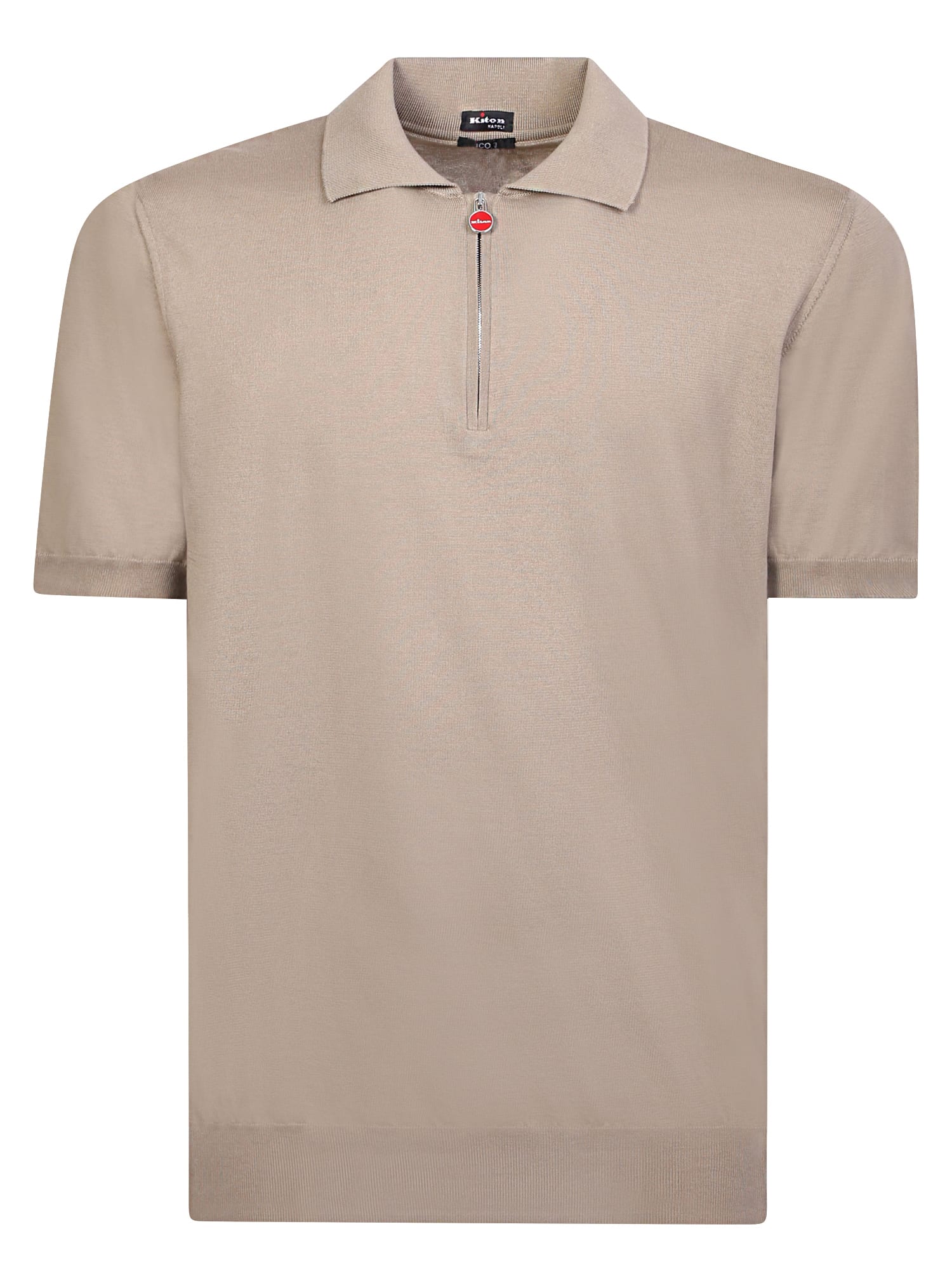 Shop Kiton Zip-up Brown Polo Shirt In Beige